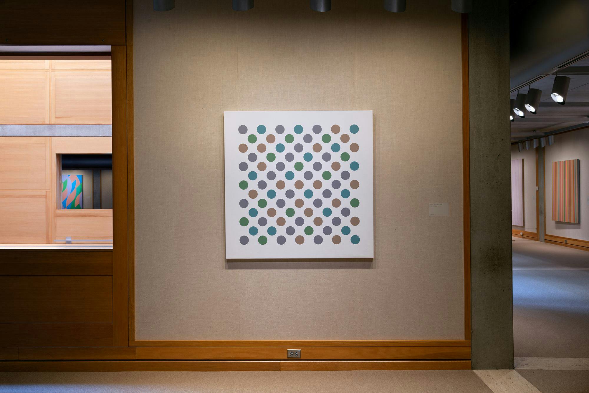 Installation view of the exhibition, Bridget Riley: Perceptual Abstraction, at The Yale Center for British Art, in New Haven, Connecticut, dated 2022.