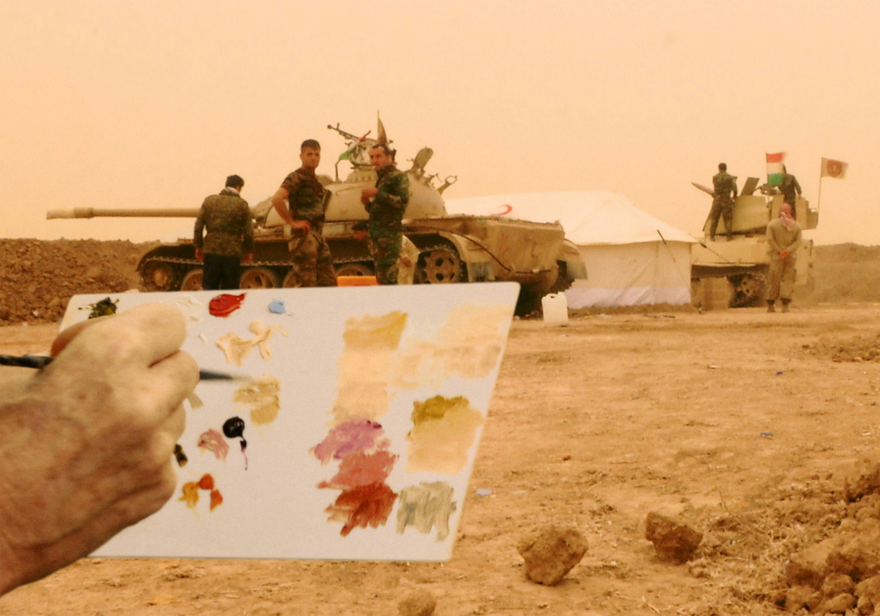 A video by Francis Alÿs, titled Color Matching (Mosul, Iraq), dated 2016.