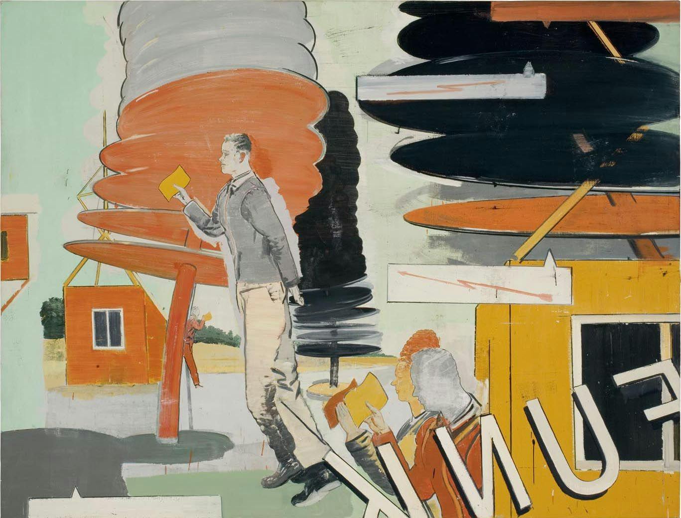 A painting by Neo Rauch, titled Funk, dated 1997.