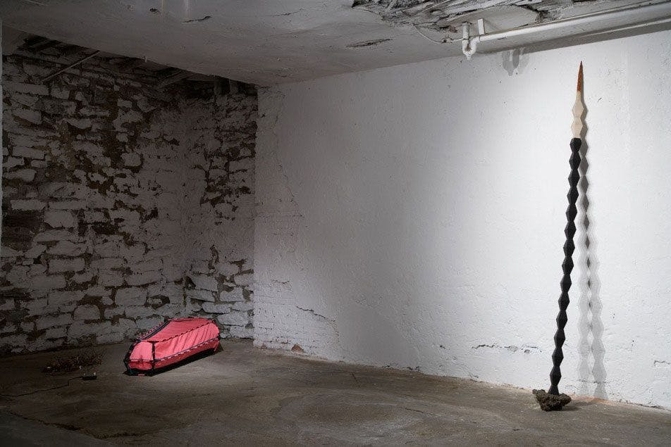 Installation view, Andra Ursuta: The Management of Barbarism, at Ramiken Crucible in Brooklyn, dated 2010.