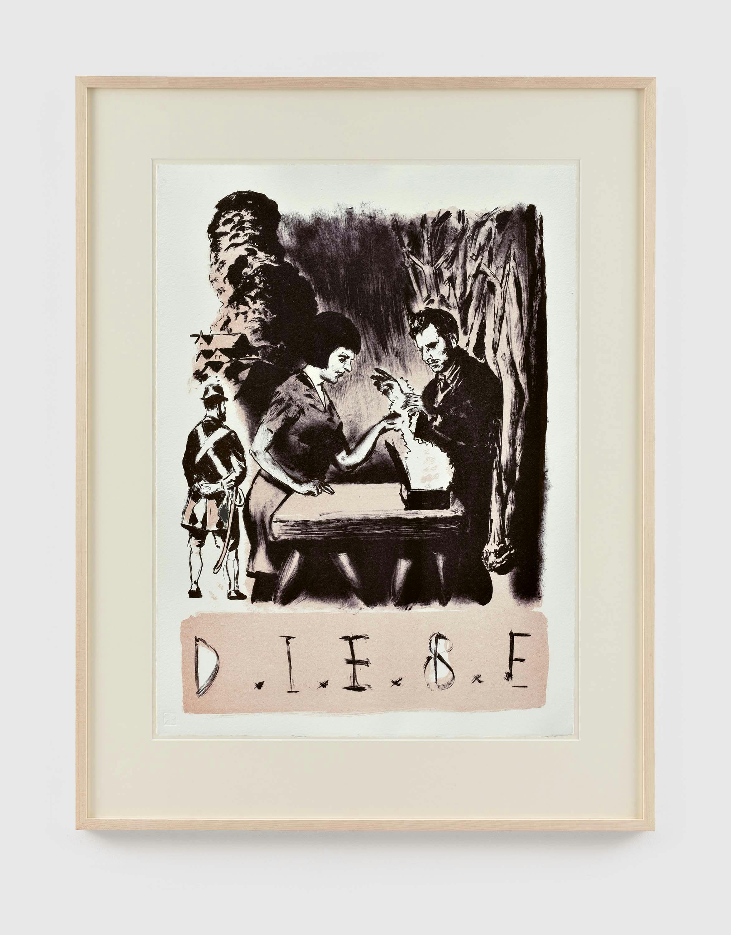 A print by Neo Rauch, titled Diebe, dated 2020. 