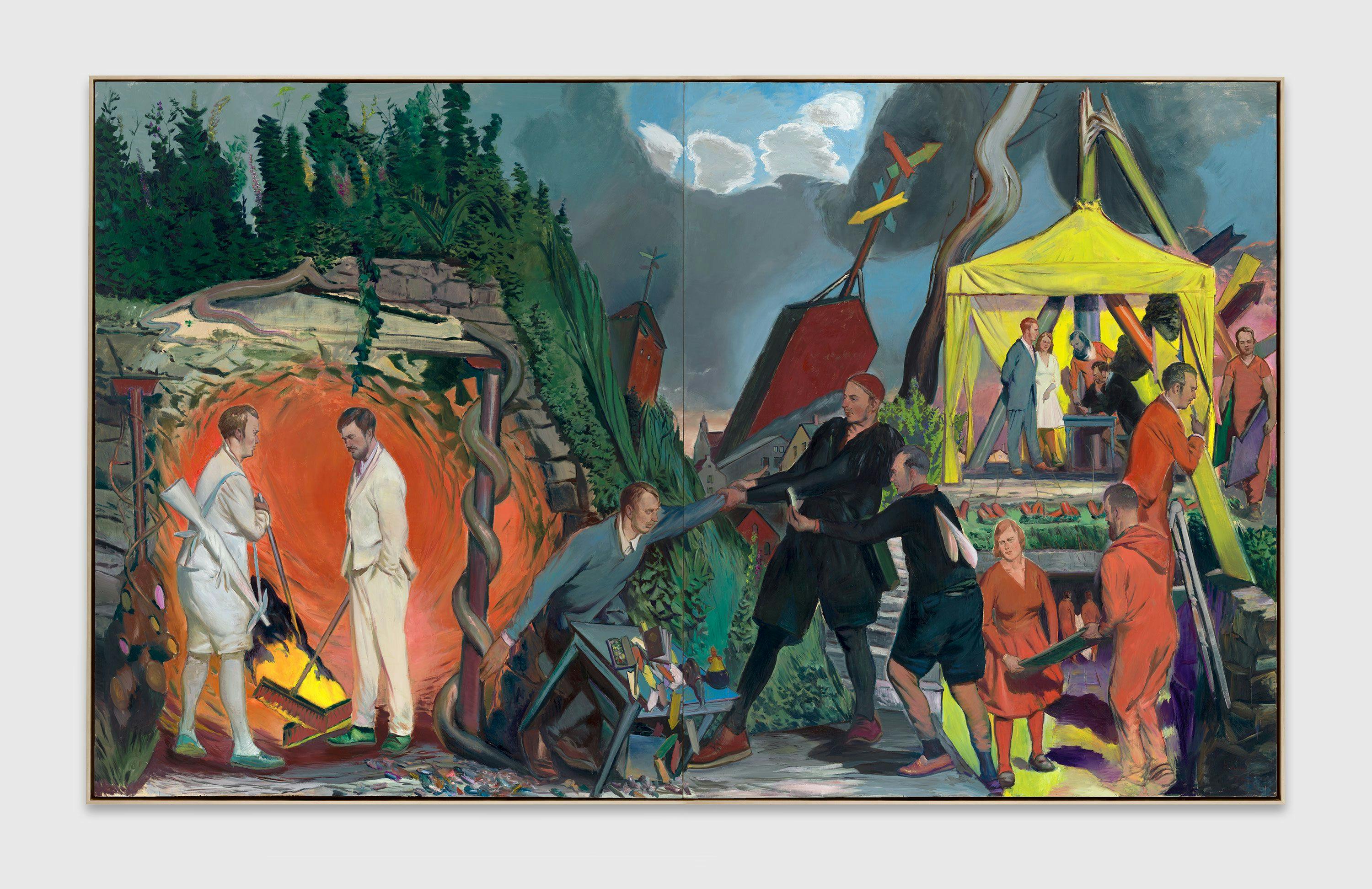 A painting by Neo Rauch, titled Der Zwiespalt, dated 2021.