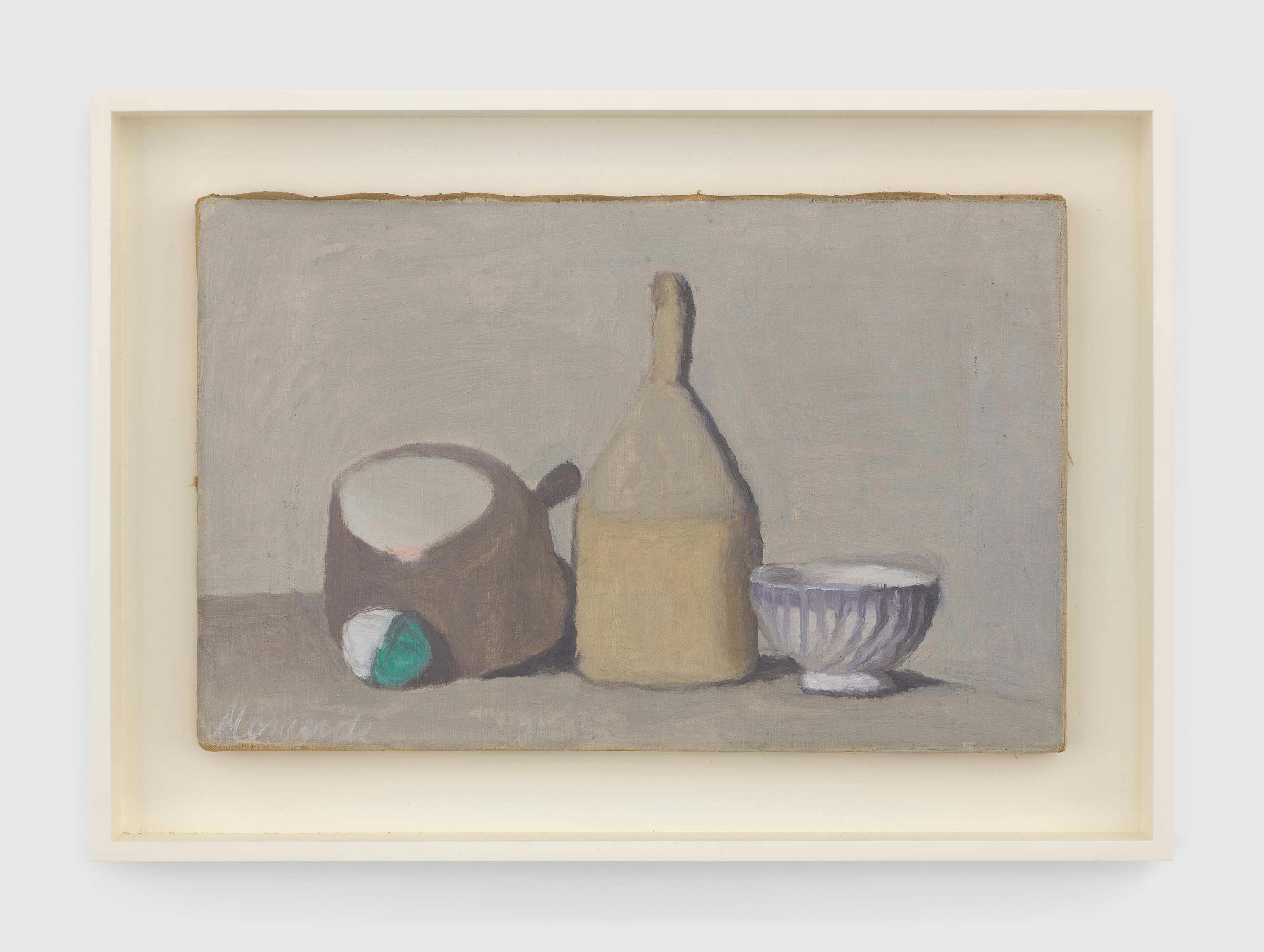 An oil painting on canvas by Giorgio Morandi, titled Natura morta (Still Life), dated 1946.