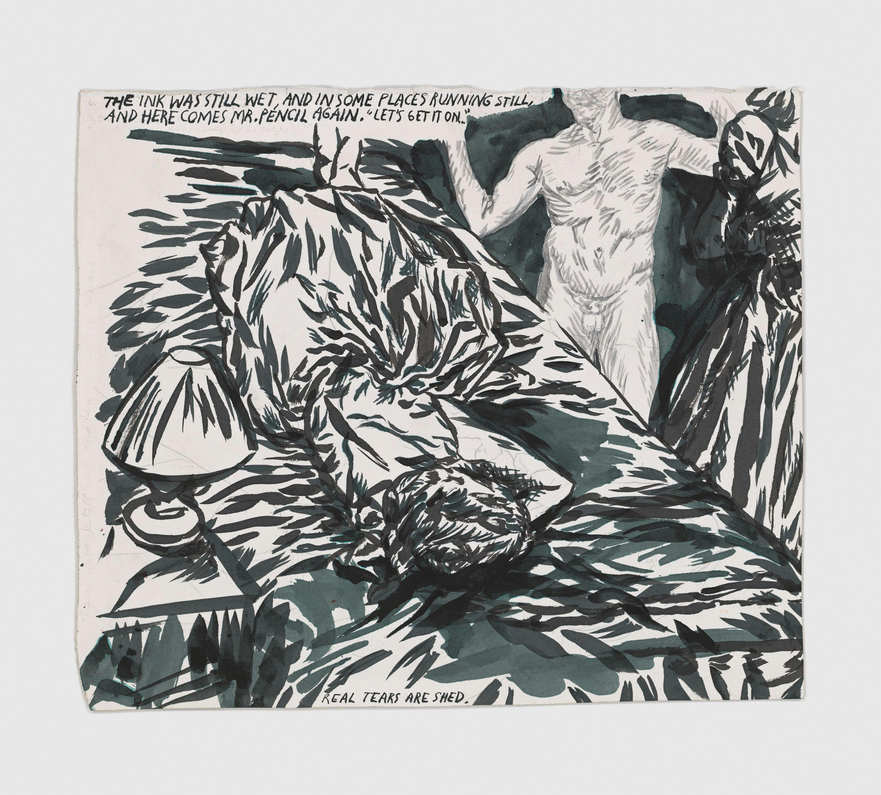 A work on paper by Raymond Pettibon, titled No Title (The ink was...), dated 2003.