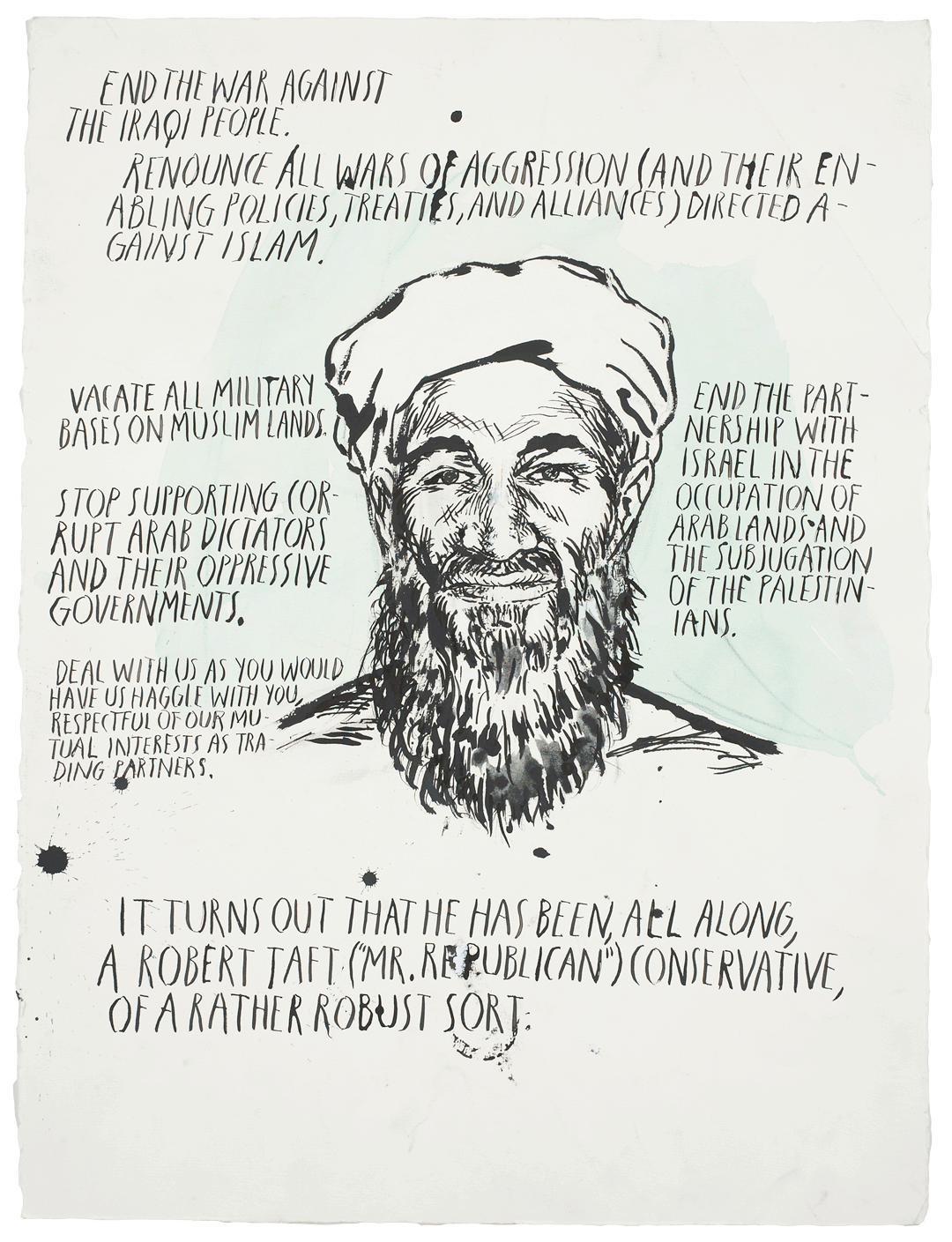 A drawing by Raymond Pettibon titled No Title (End the war...), dated 2007.