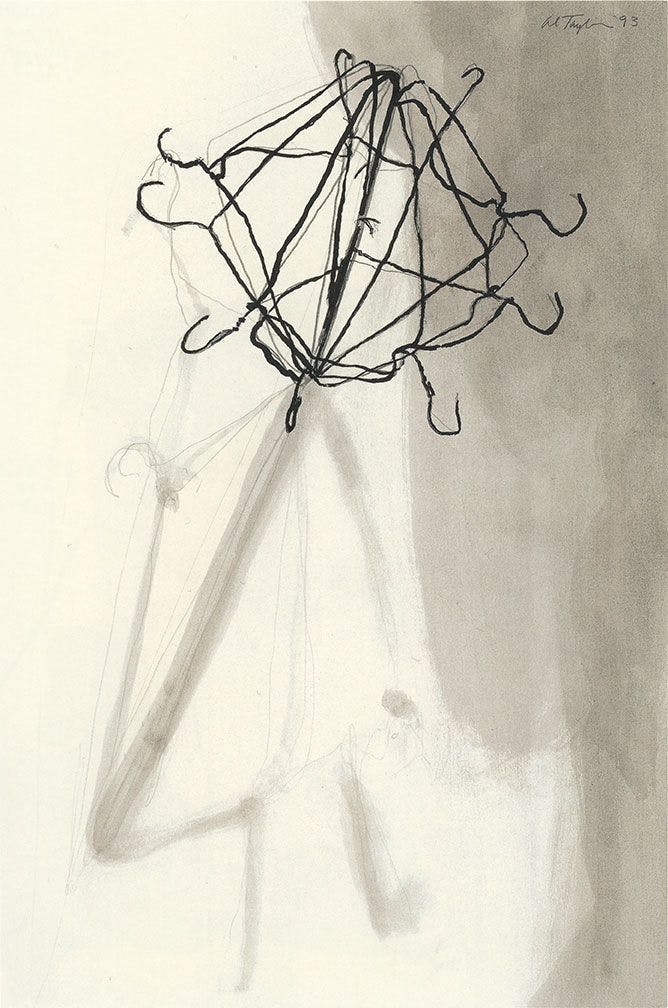 A mixed media work on paper by Al Taylor, titled Hangers, dated 1993.