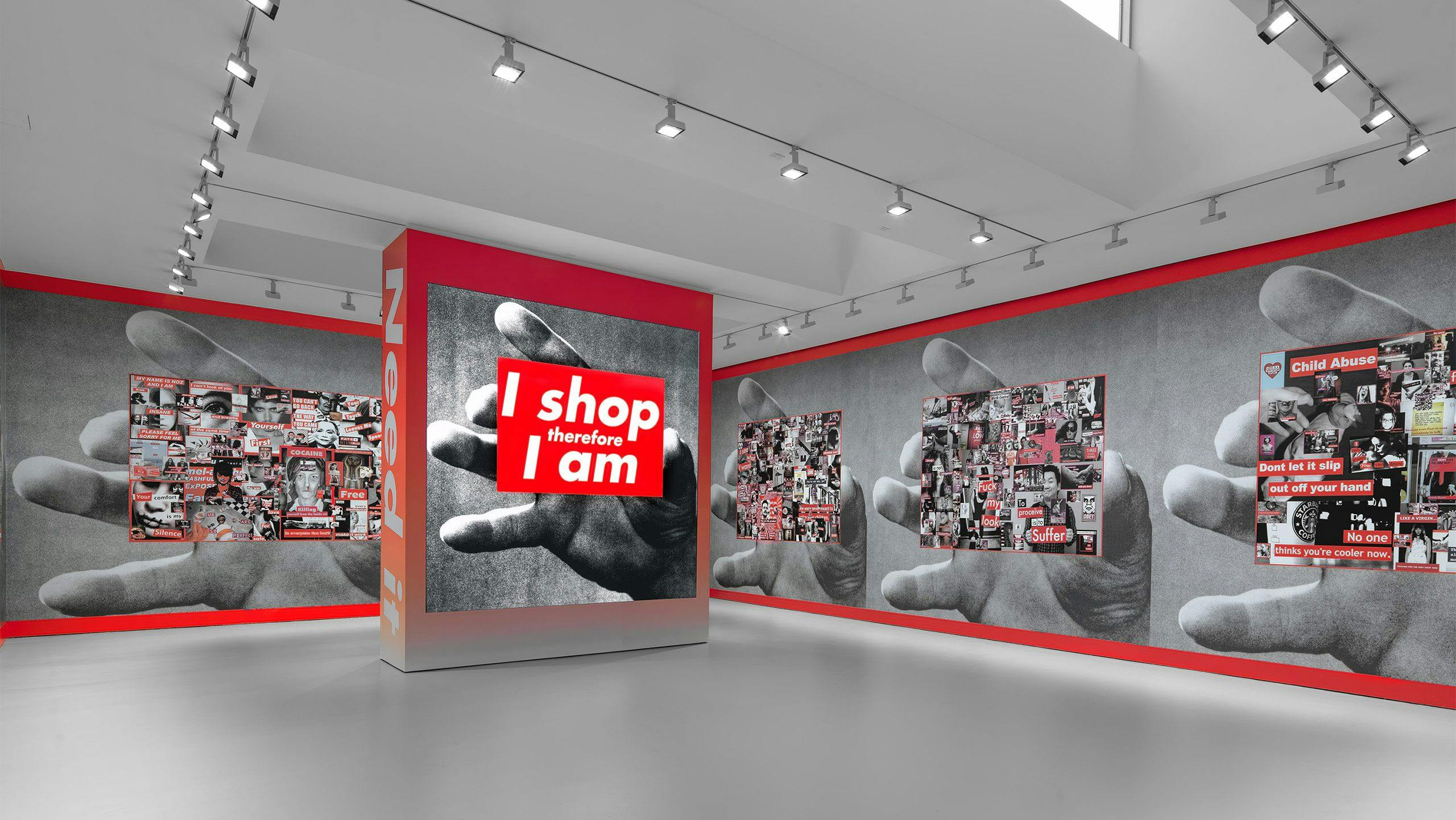 Installation view of the exhibition, Barbara Kruger, at David Zwirner in New York, dated 2022.