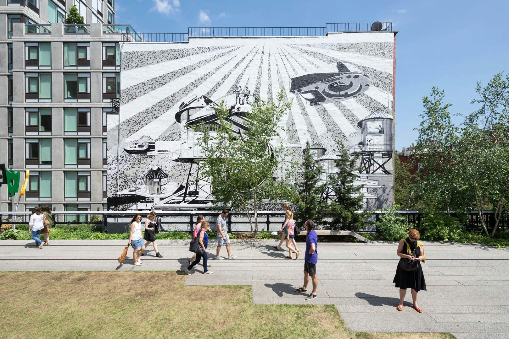 View of Above the Line mural on The High Line in New York, dated 2015.