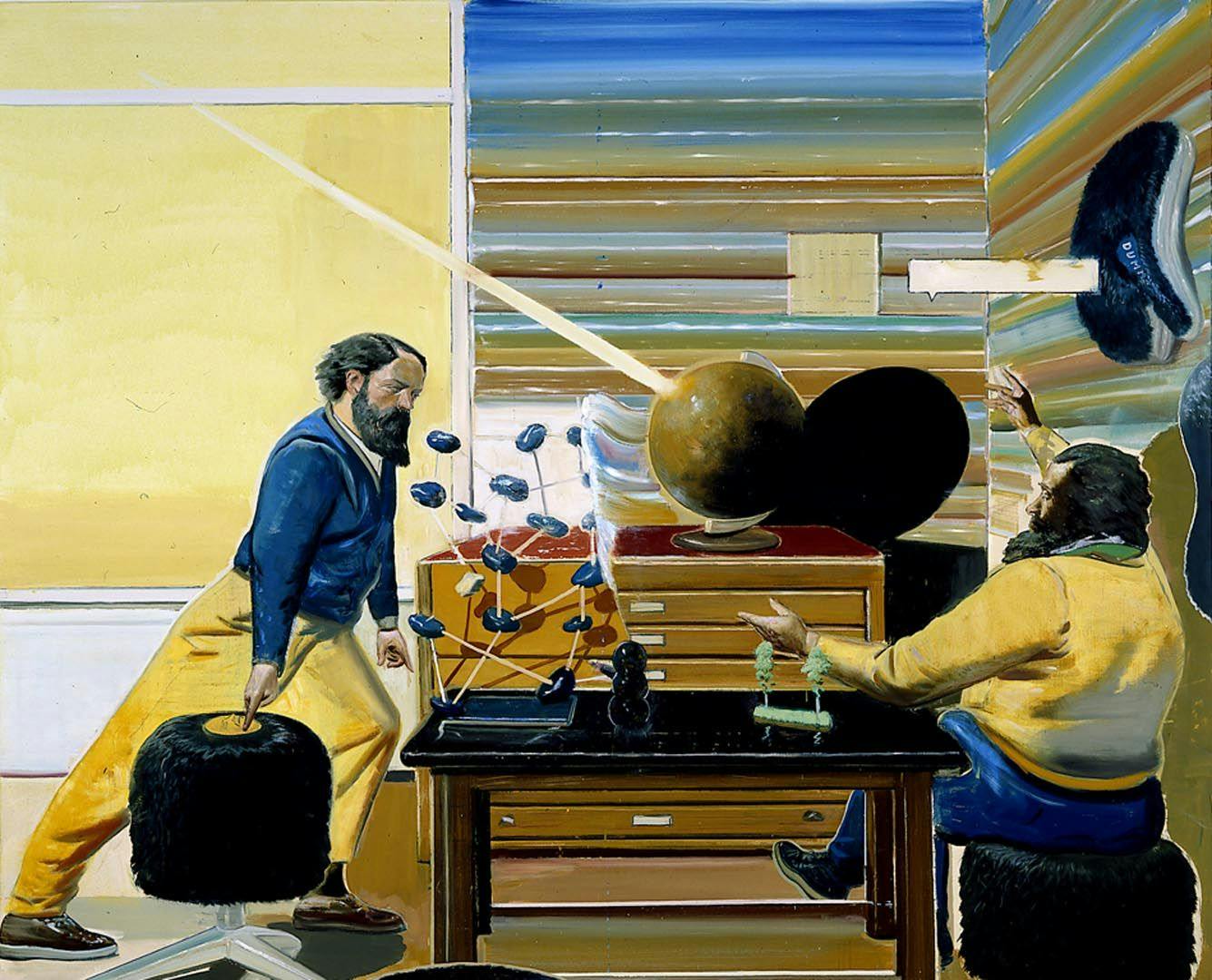 A painting by Neo Rauch, titled Sch√∂pfer, dated 2002.