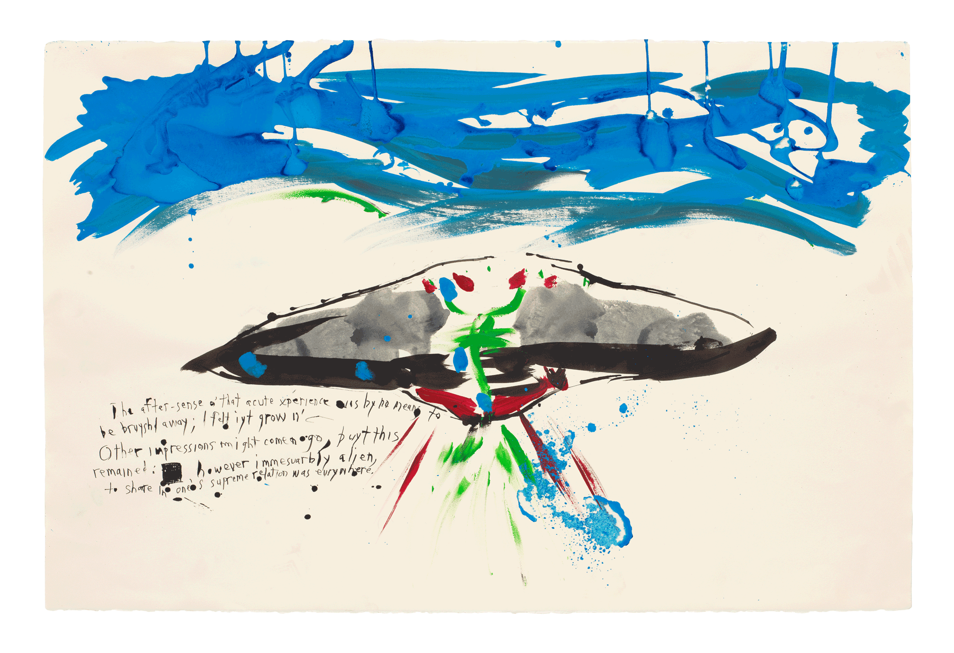 A work on paper by Raymond Pettibon titled No Title (The after-sense o'...), dated 2018.