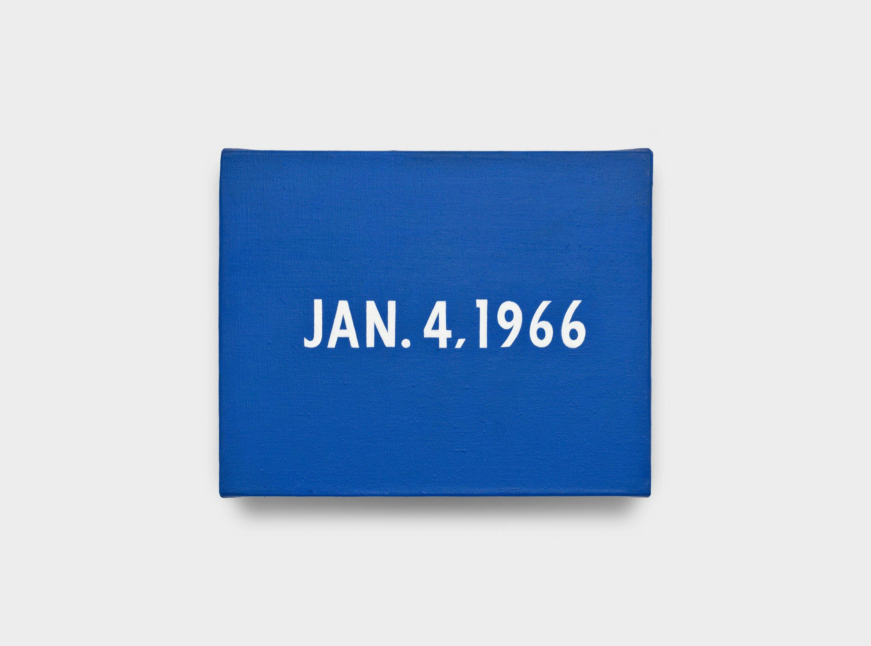 A painting by On Kawara, titled JAN. 4, 1966, dated 1966.
