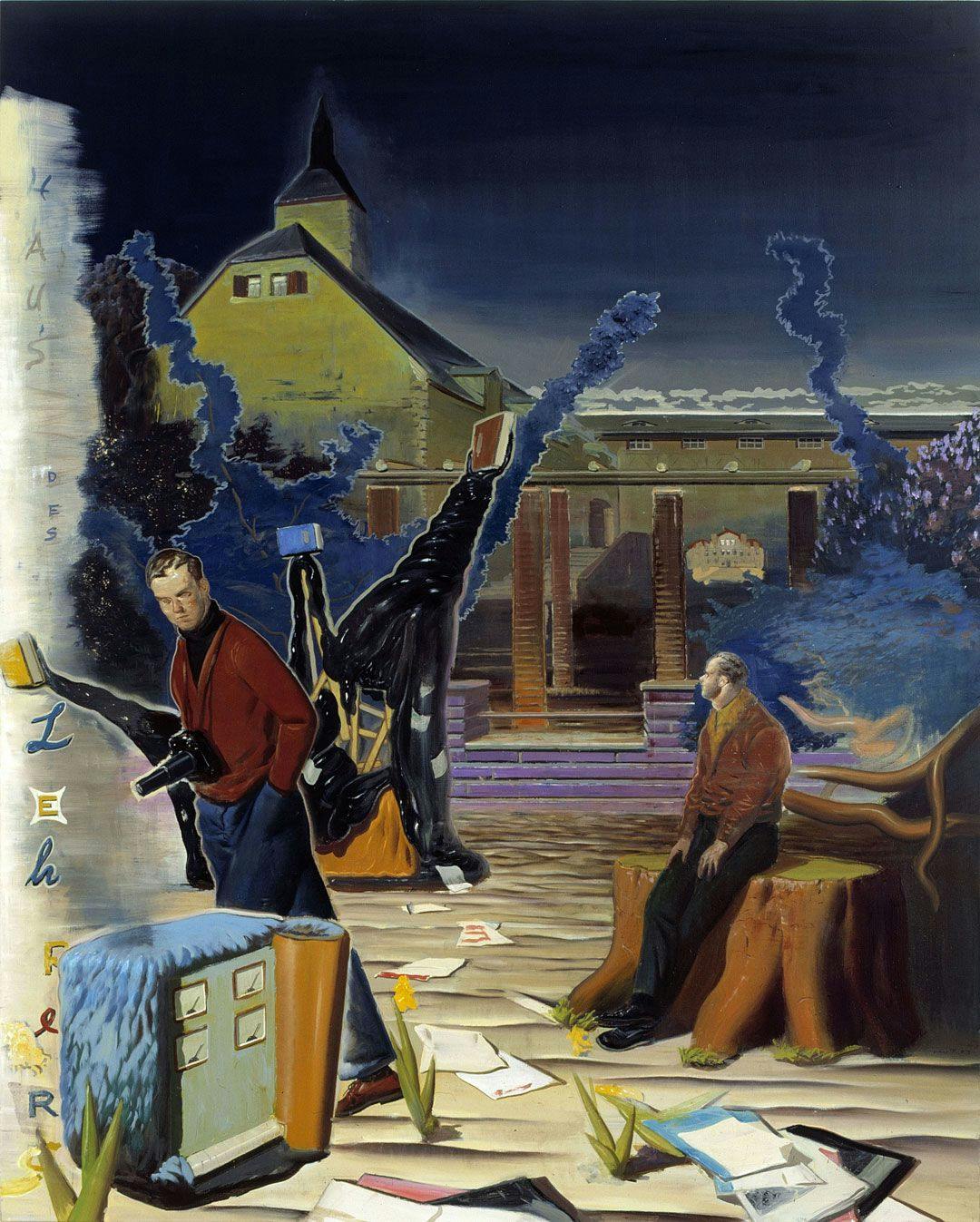 A painting by Neo Rauch, titled Haus des Lehrers, dated 2003.