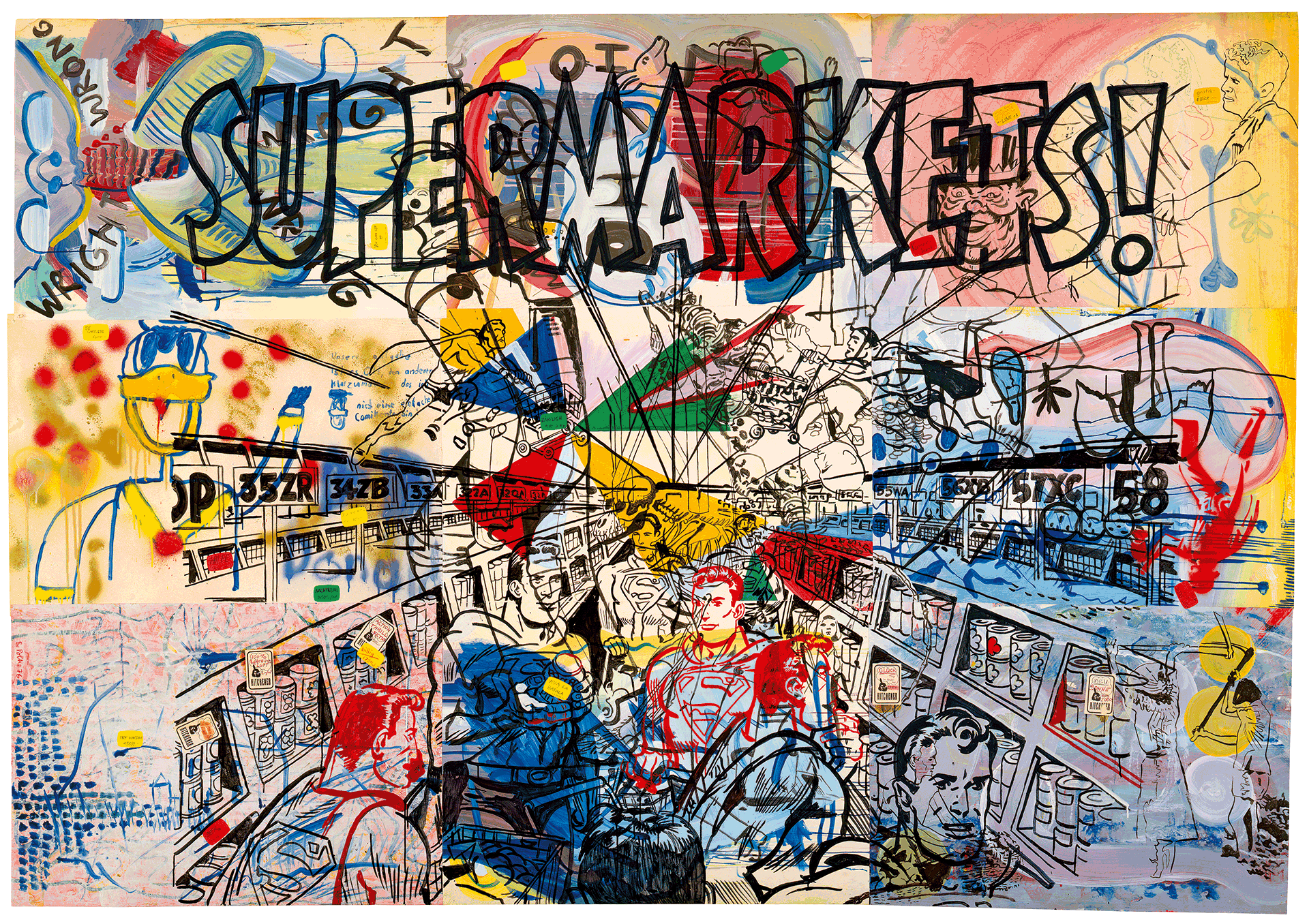 A painting by Sigmar Polke titled Supermarkets!, dated 1976.