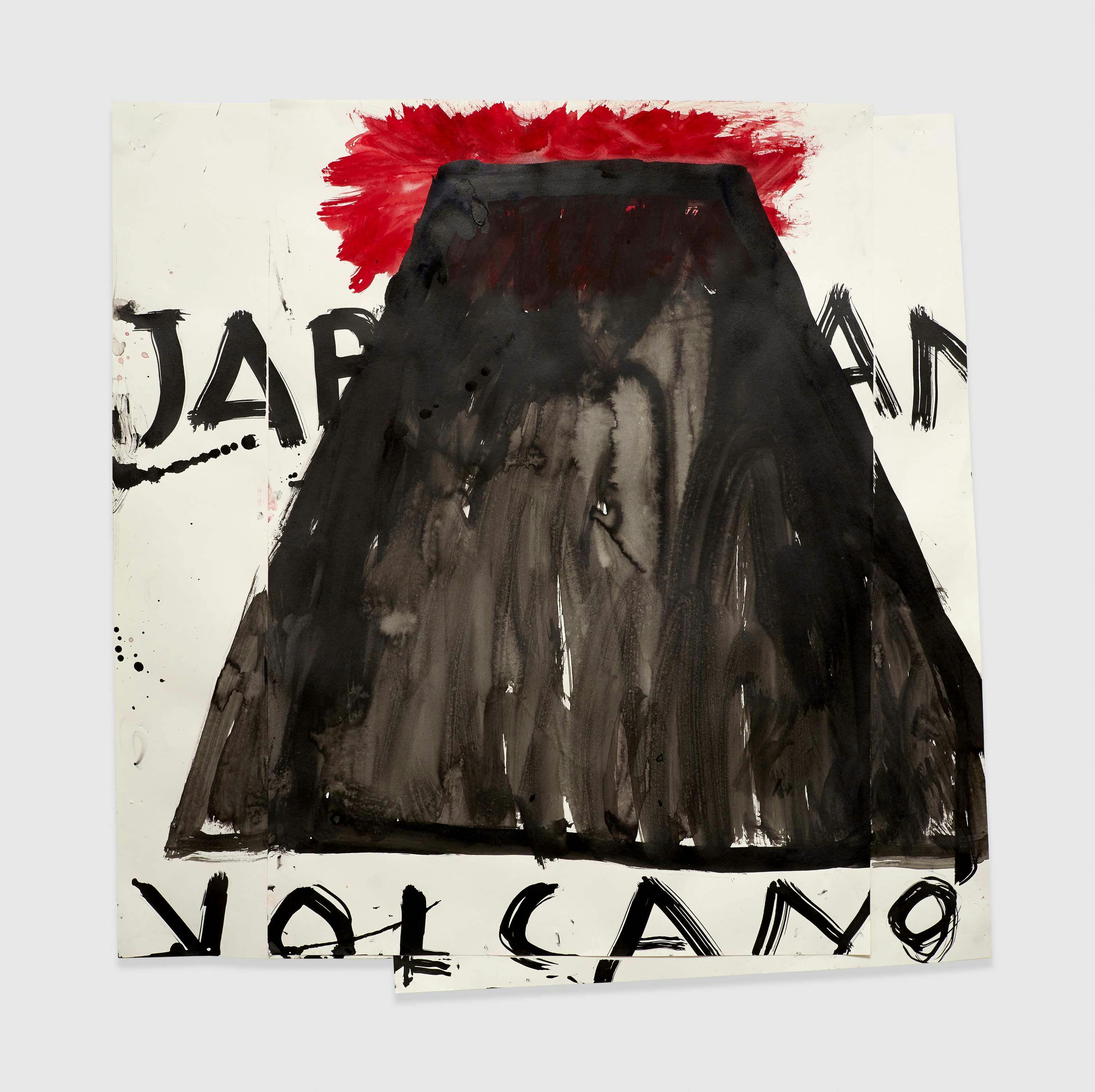 A work on paper by Rose Wylie, titled Volcano, Japan, dated 2014.