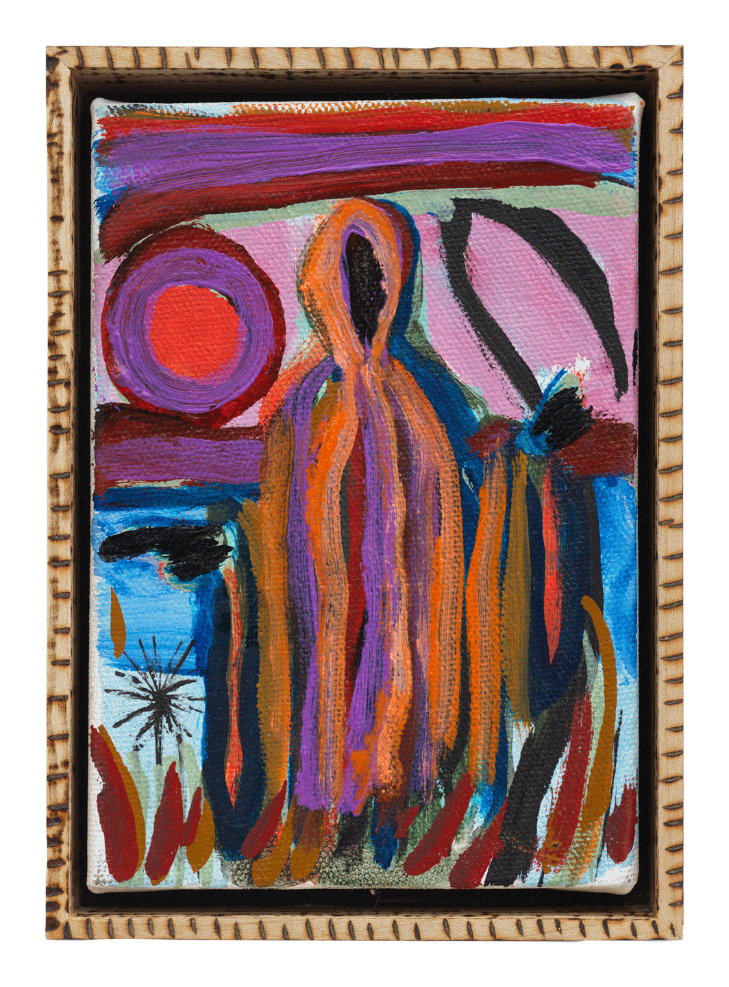 An oil painting on canvas in artist's frame by Josh Smith, titled Small Reaper, dated 2019.