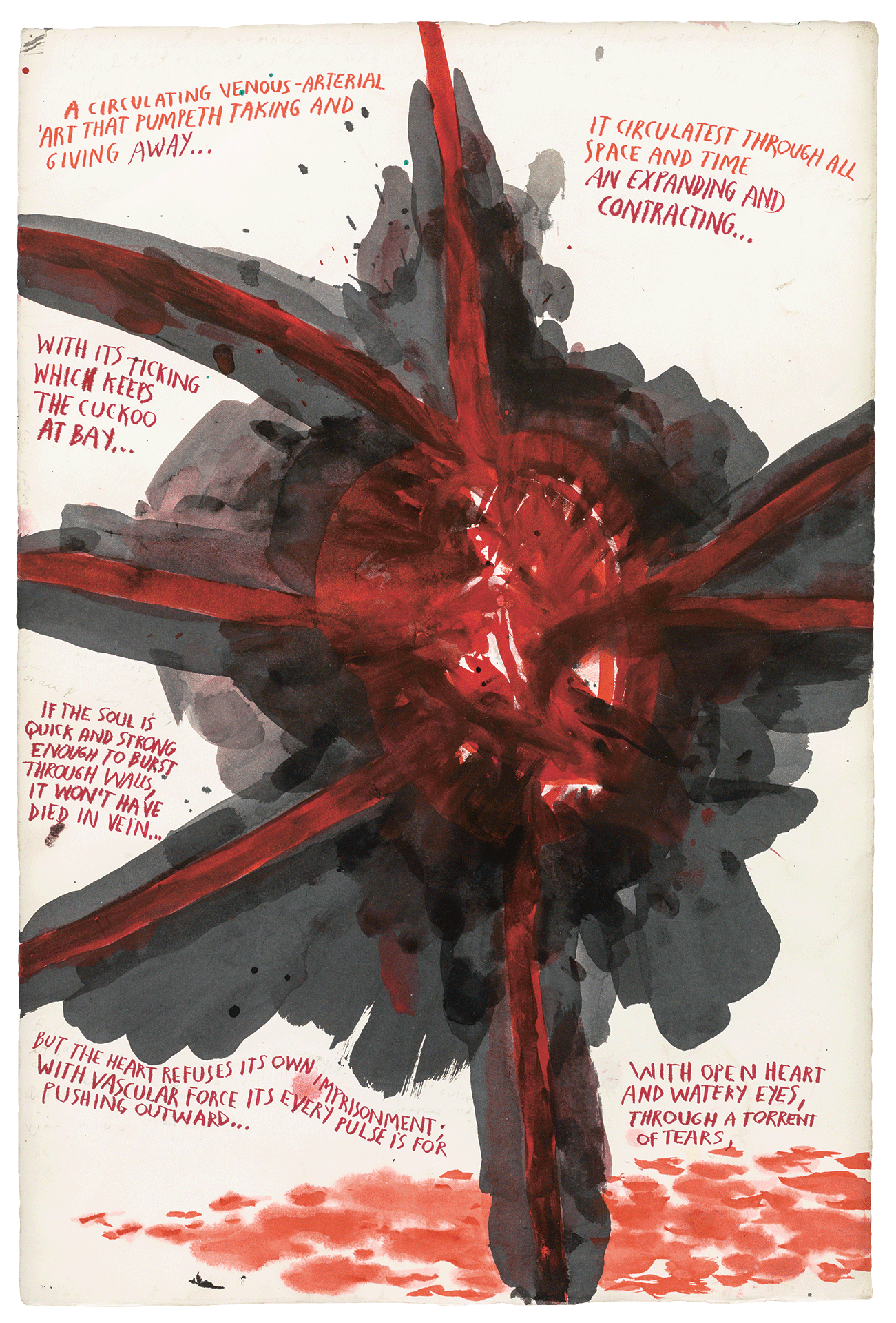 A drawing by Raymond Pettibon titled No Title (A circulating venous-arterial...), dated 2003.