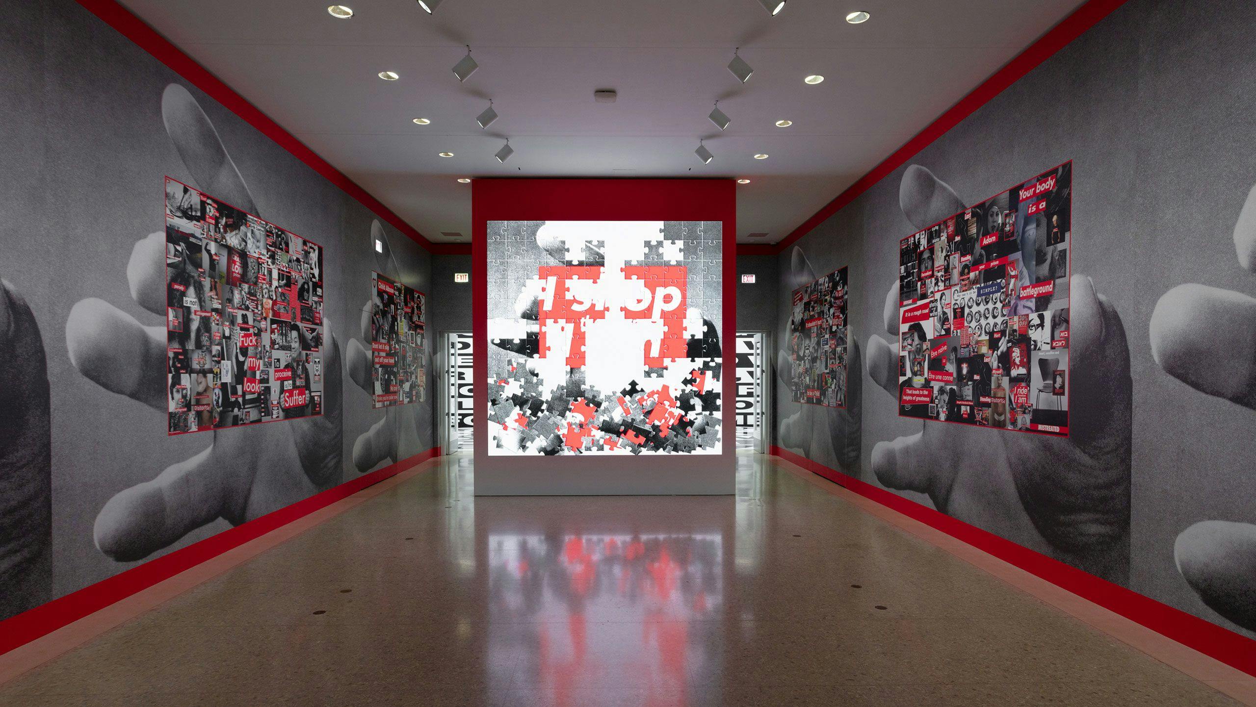 Installation view of Barbara Kruger: THINKING OF YOU. I MEAN ME. I MEAN YOU. at the Art Institute Chicago, dated 2021.