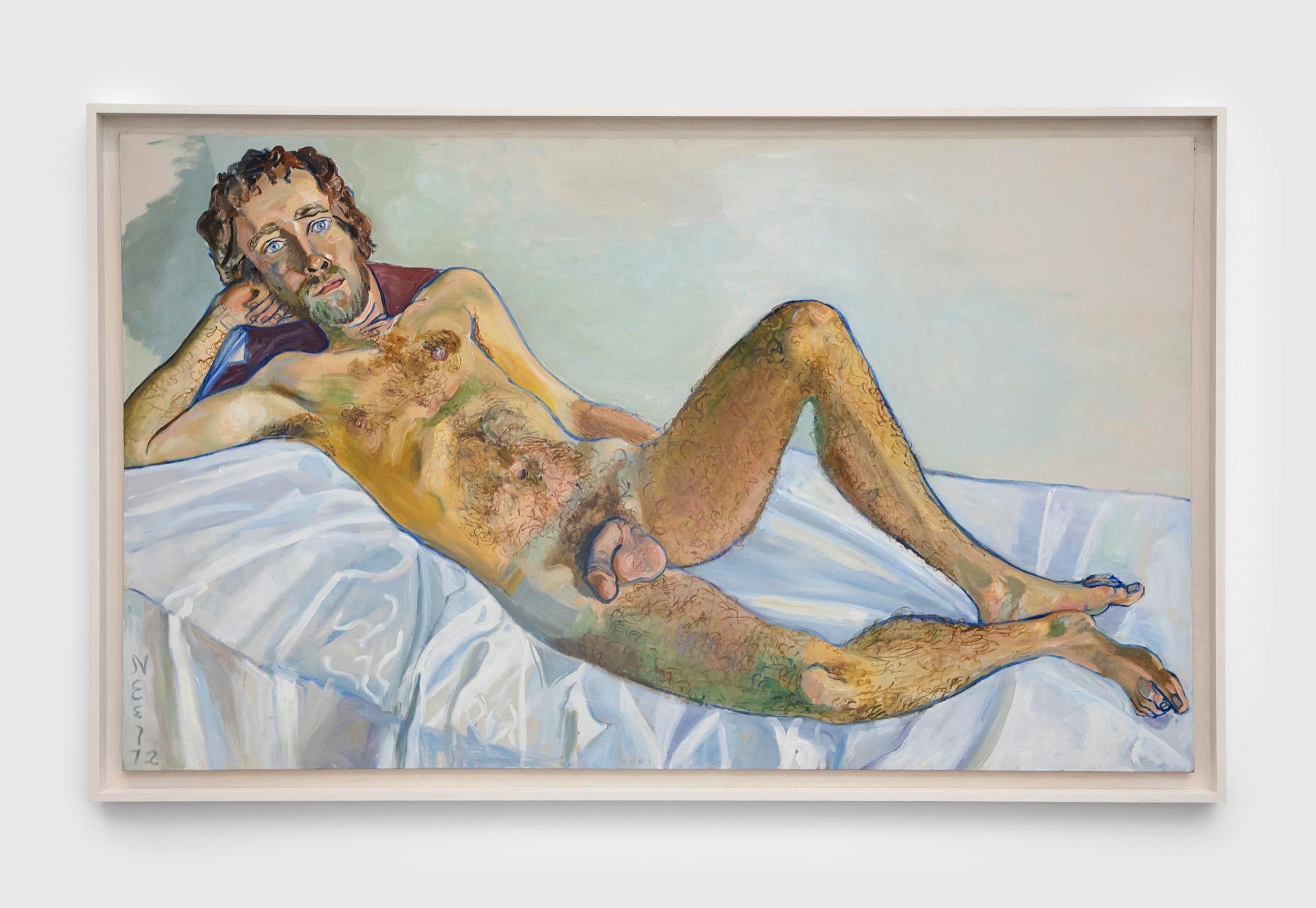 A painting by Alice Neel, titled John Perreault, dated 1972.