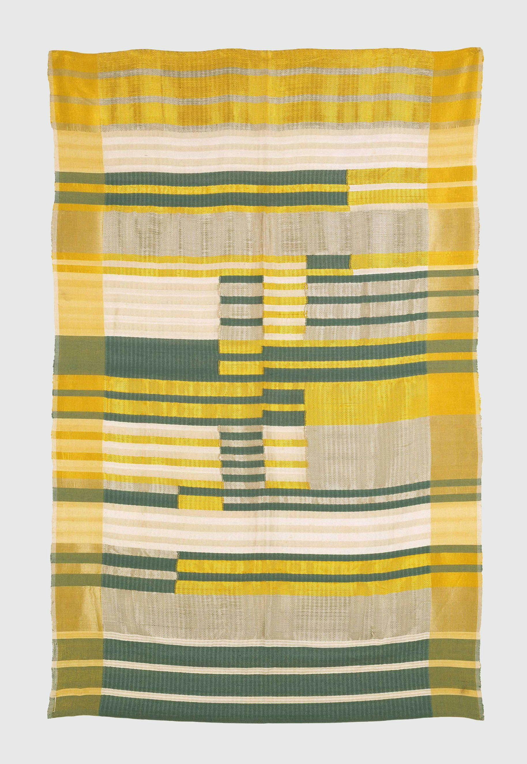 A silk, cotton, and acetate textile by Anni Albers, titled Wallhanging, dated 1925.