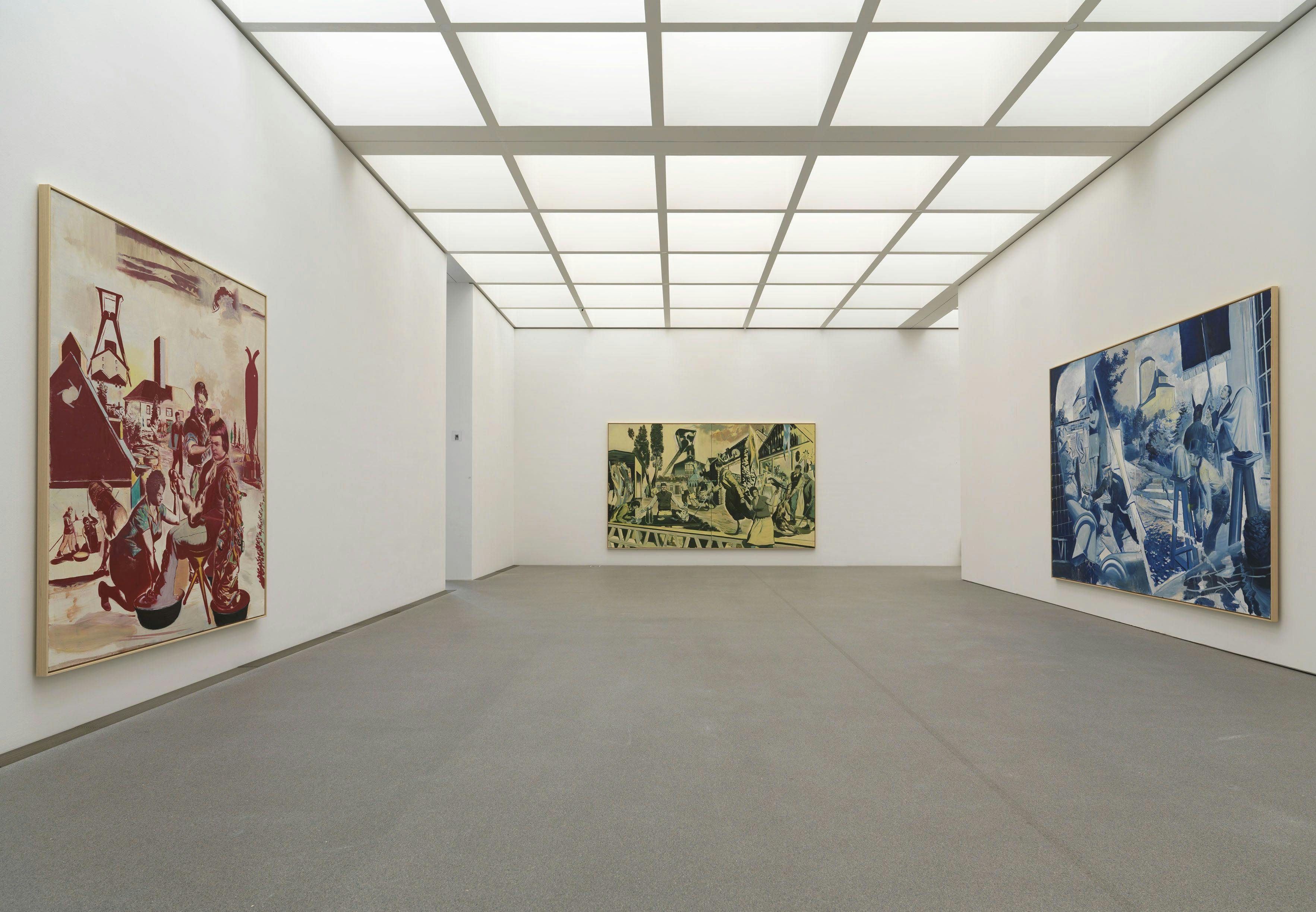 Installation view of the exhibition titled Neo Rauch at the Pinakothek der Moderne in Munich, dated 2010.