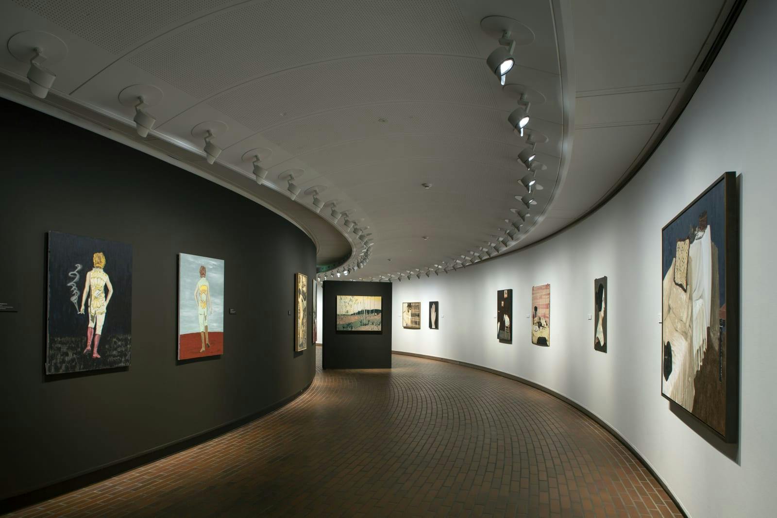 Installation view of the exhibition, Mamma Andersson: Humdrum Days, at Louisiana Museum of Modern Art, in Humlebaek, Denmark, dated 2021.