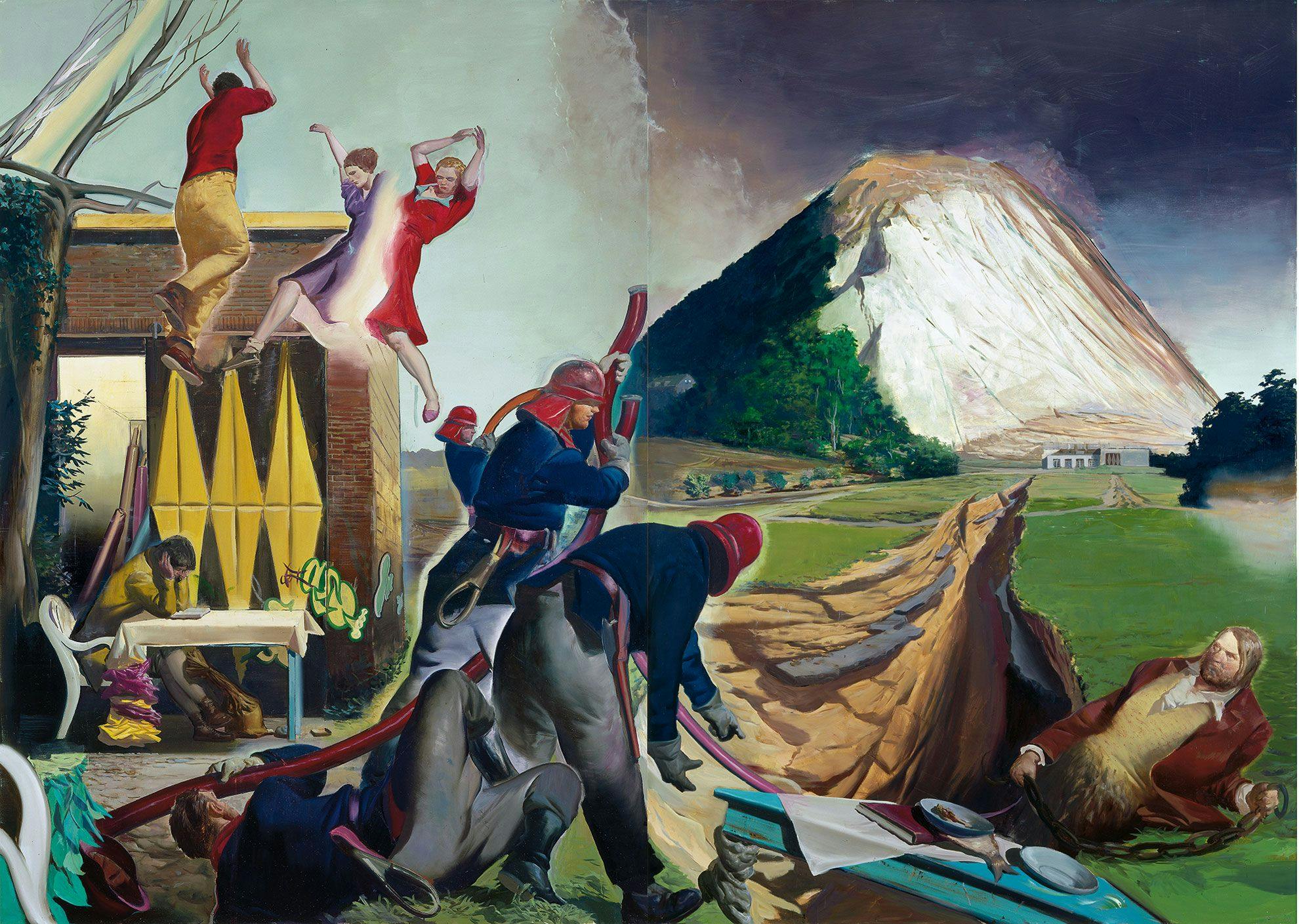 A painting by Neo Rauch, titled Die Fuge, dated 2007.