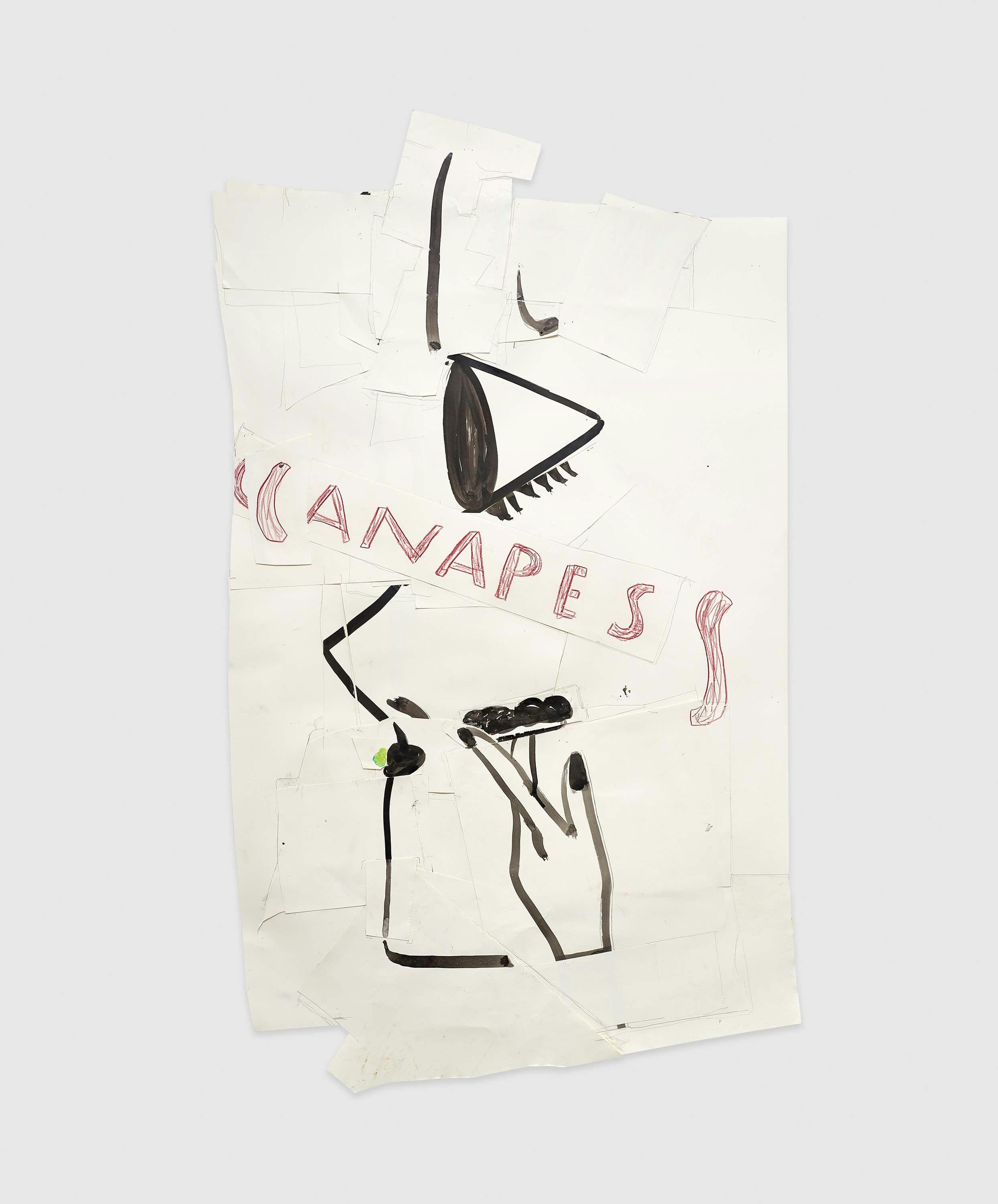 A work on paper by Rose Wylie, titled Canapes, dated 2014.