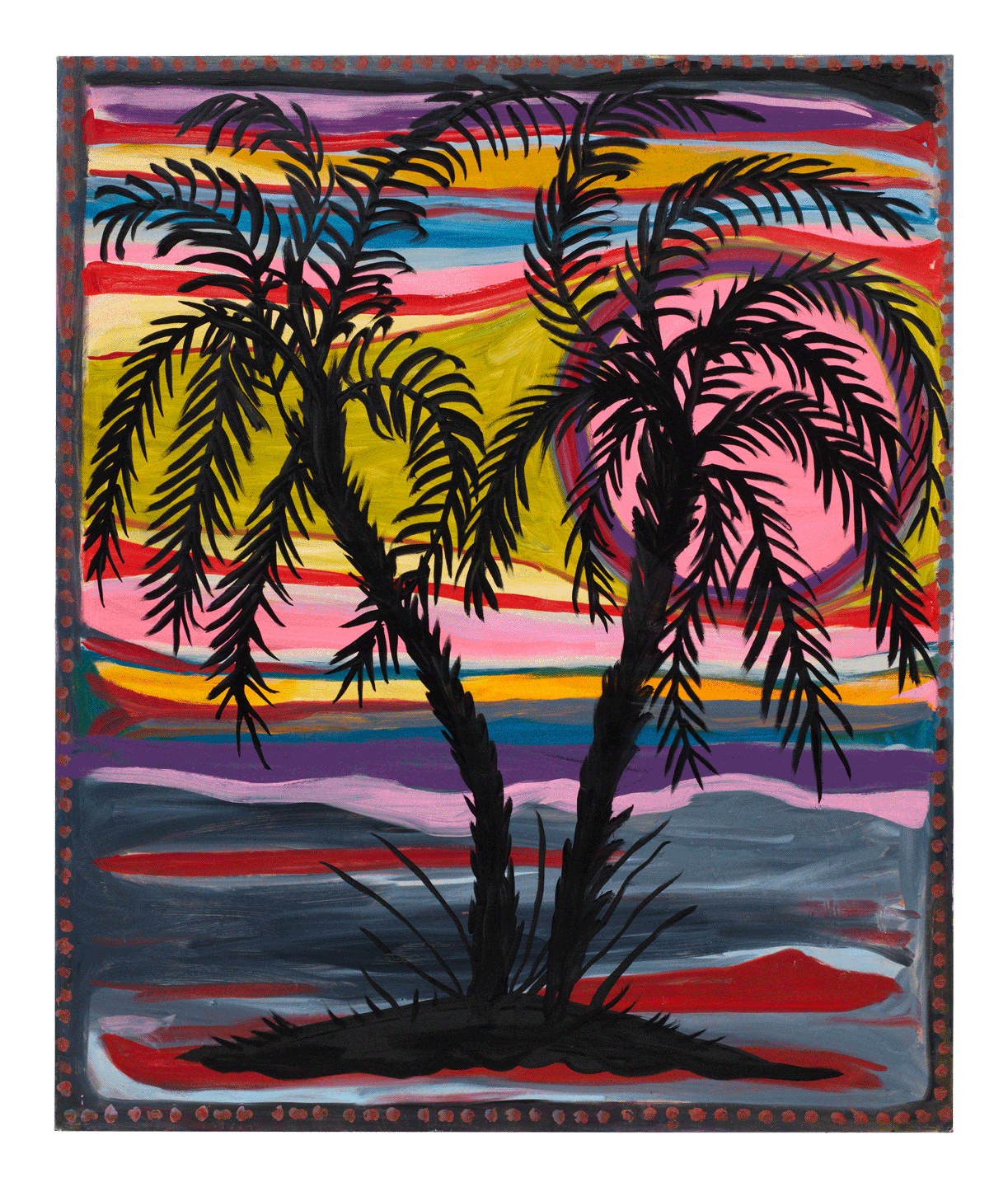 An oil painting on linen by Josh Smith, titled Palms #1, dated 2019.