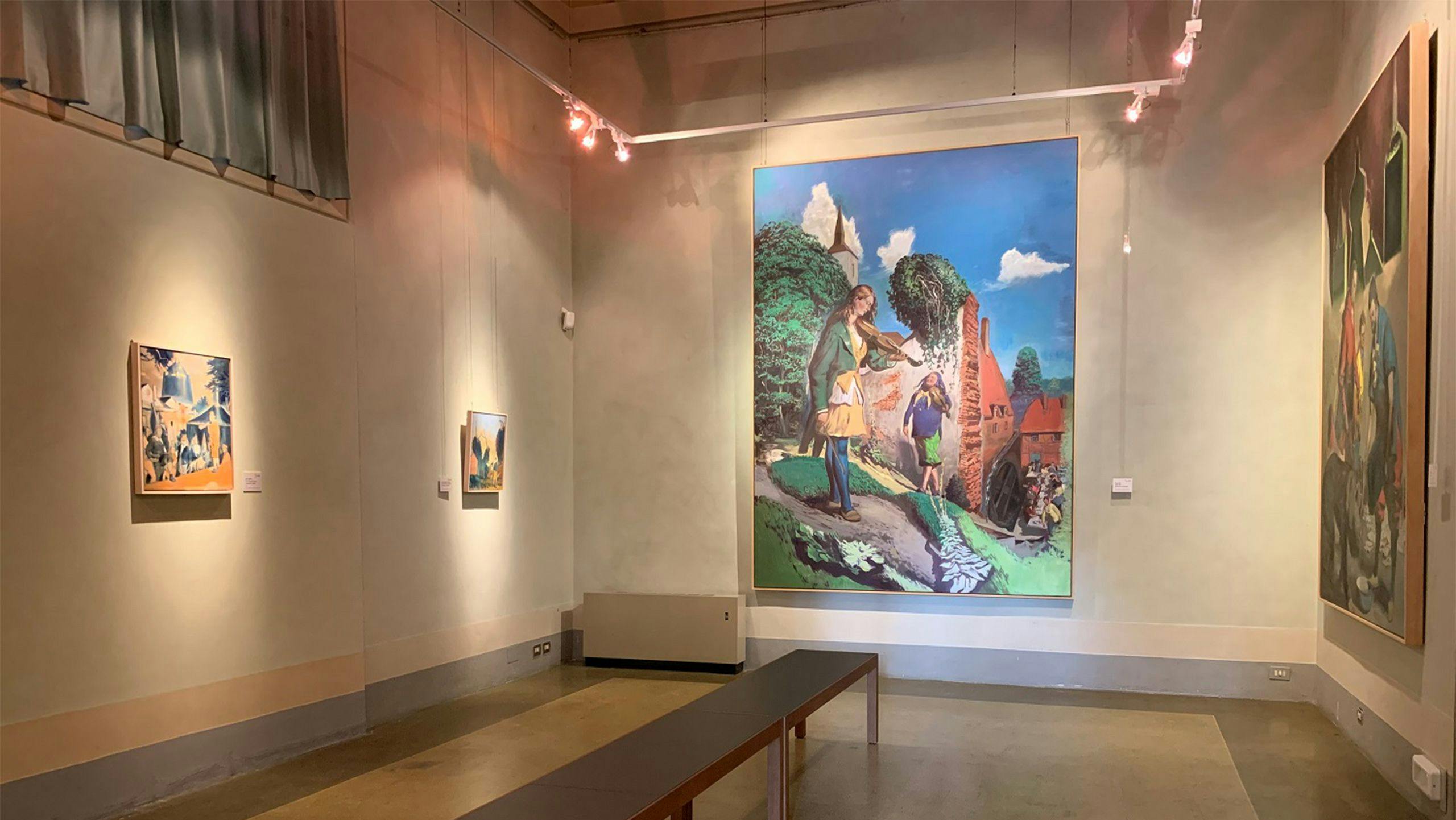 An Installation view of Neo Rauch: Paintings from 2008 to 2019, Pitti Palace, Uffizi Galleries, Florence, dated 2019–2020