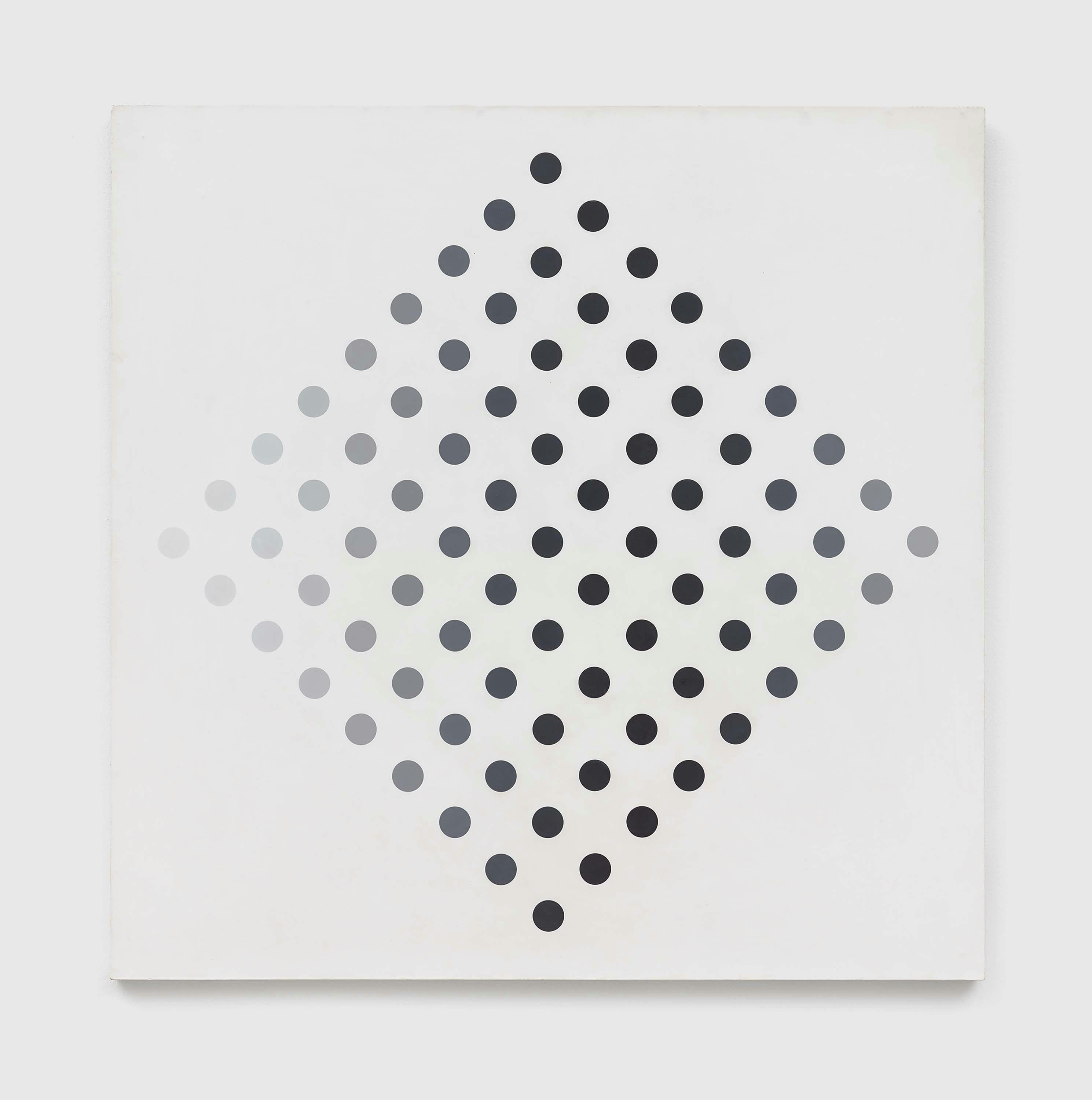 A painting by Bridget Riley, titled Study for Black to White Discs, dated 1961.