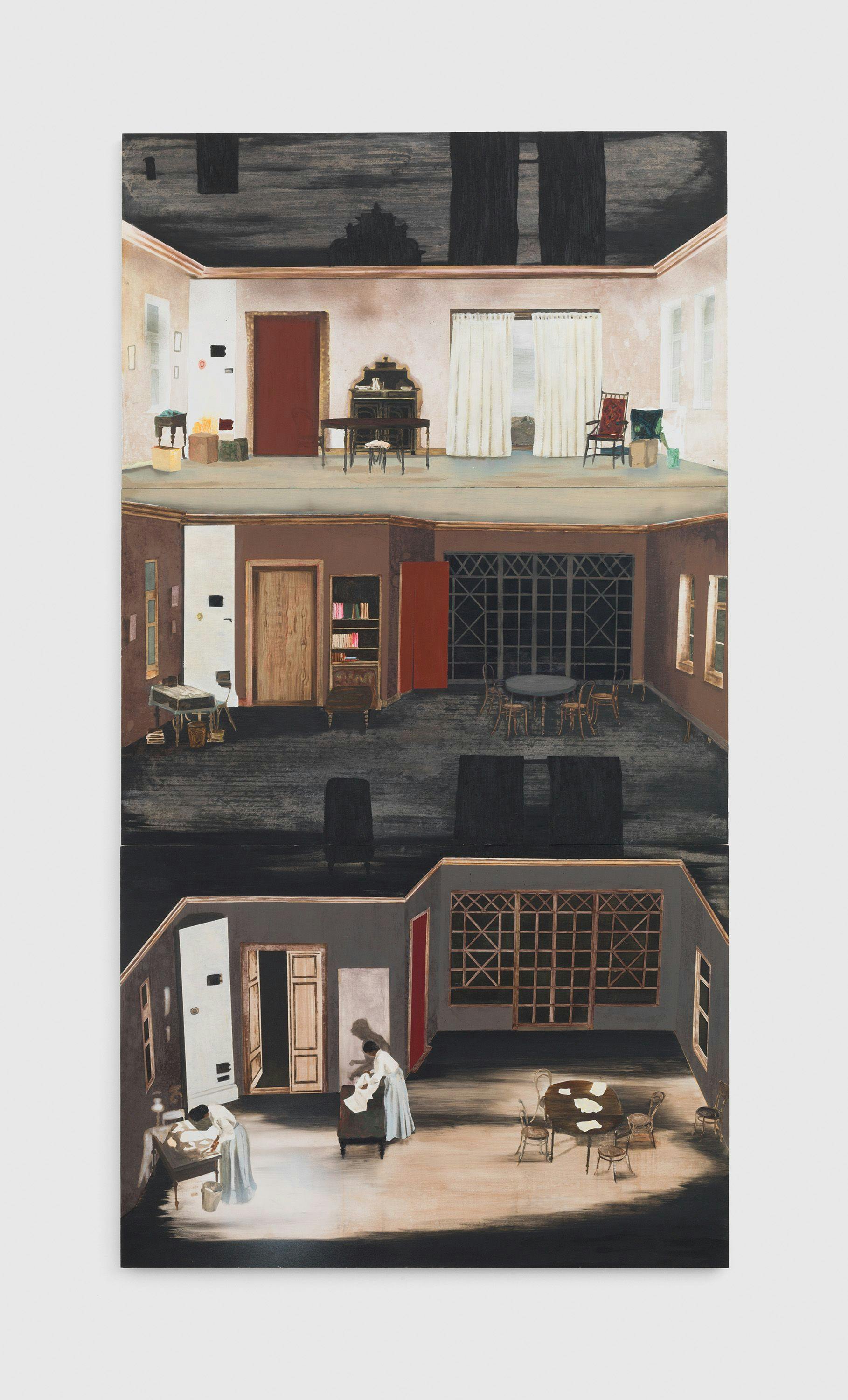 A painting by Mamma Andersson, titled Dollhouse, dated 2008.