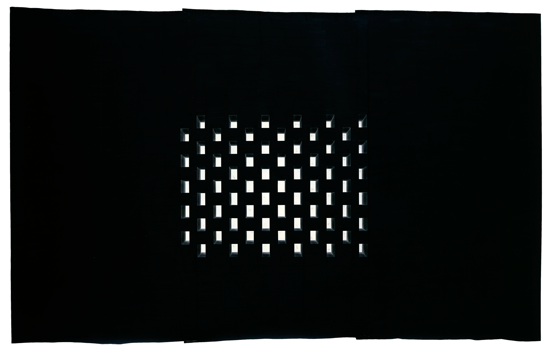 An encaustic wax and oil work on paper by Toba Khedoori, titled Untitled (Dark Windows), dated 2006.