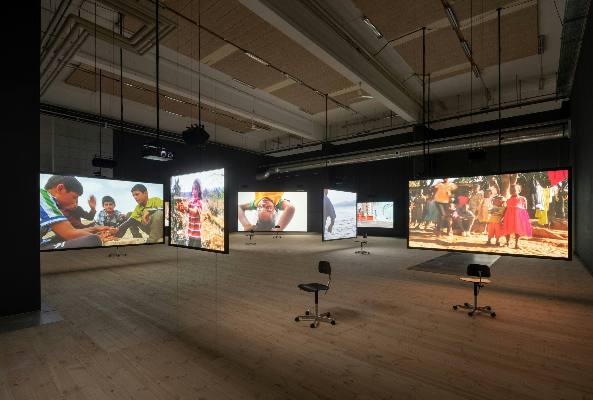 An installation view of an exhibition titled Francis Alÿs: Children’s Games at Copenhagen Contemporary, 2022