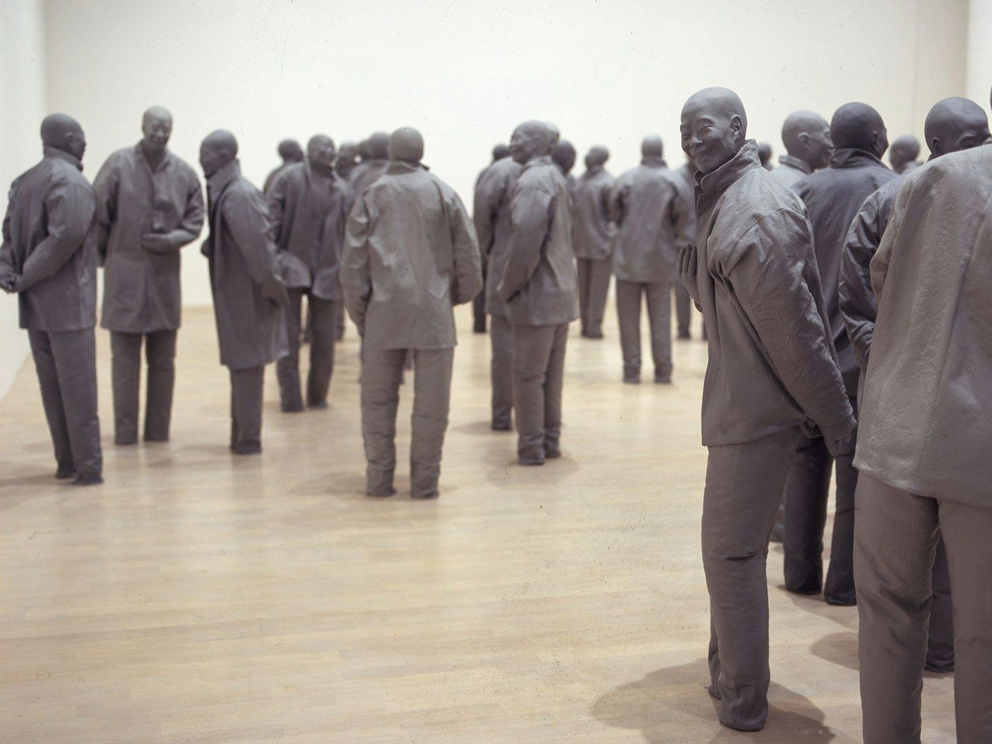 A sculptural installation by Juan Muñoz, titled Many Times, dated 1999, at Museé Grenoble, in Grenoble, France, in 2007.