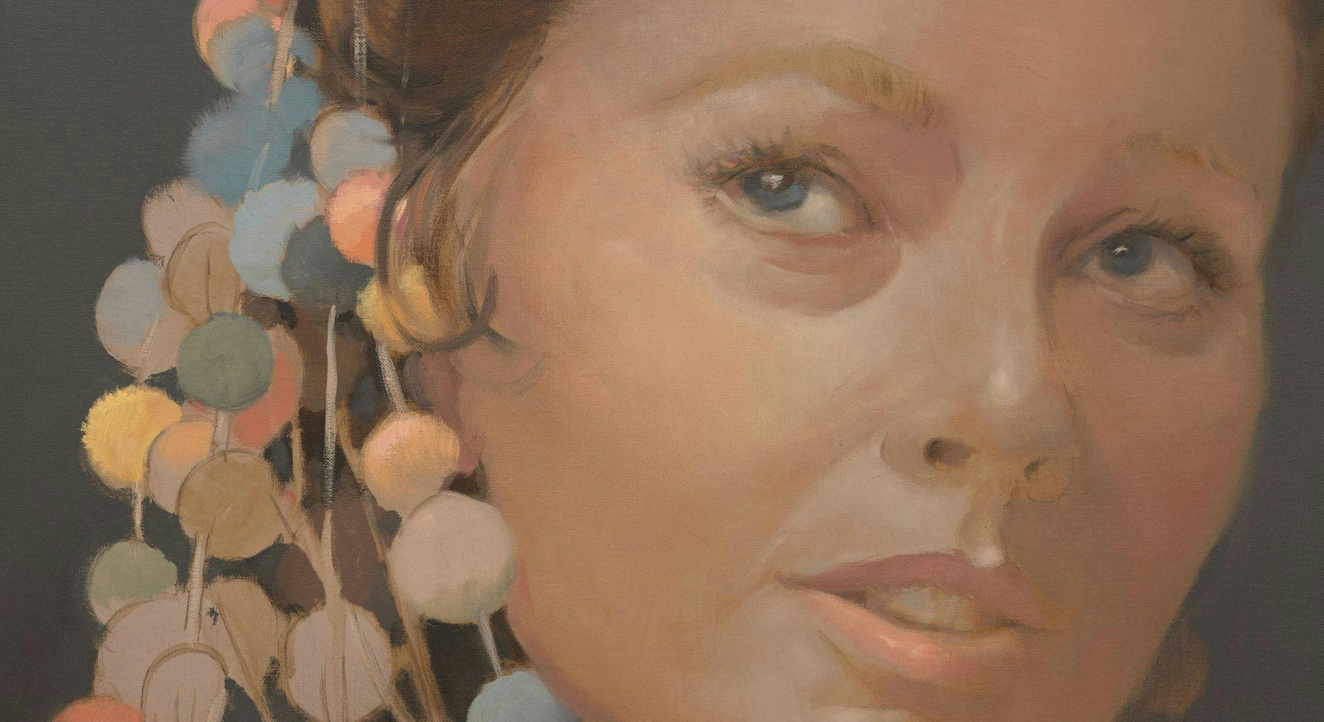 A detail from a painting by Lisa Yuskavage, titled The Psychic, dated 2020.
