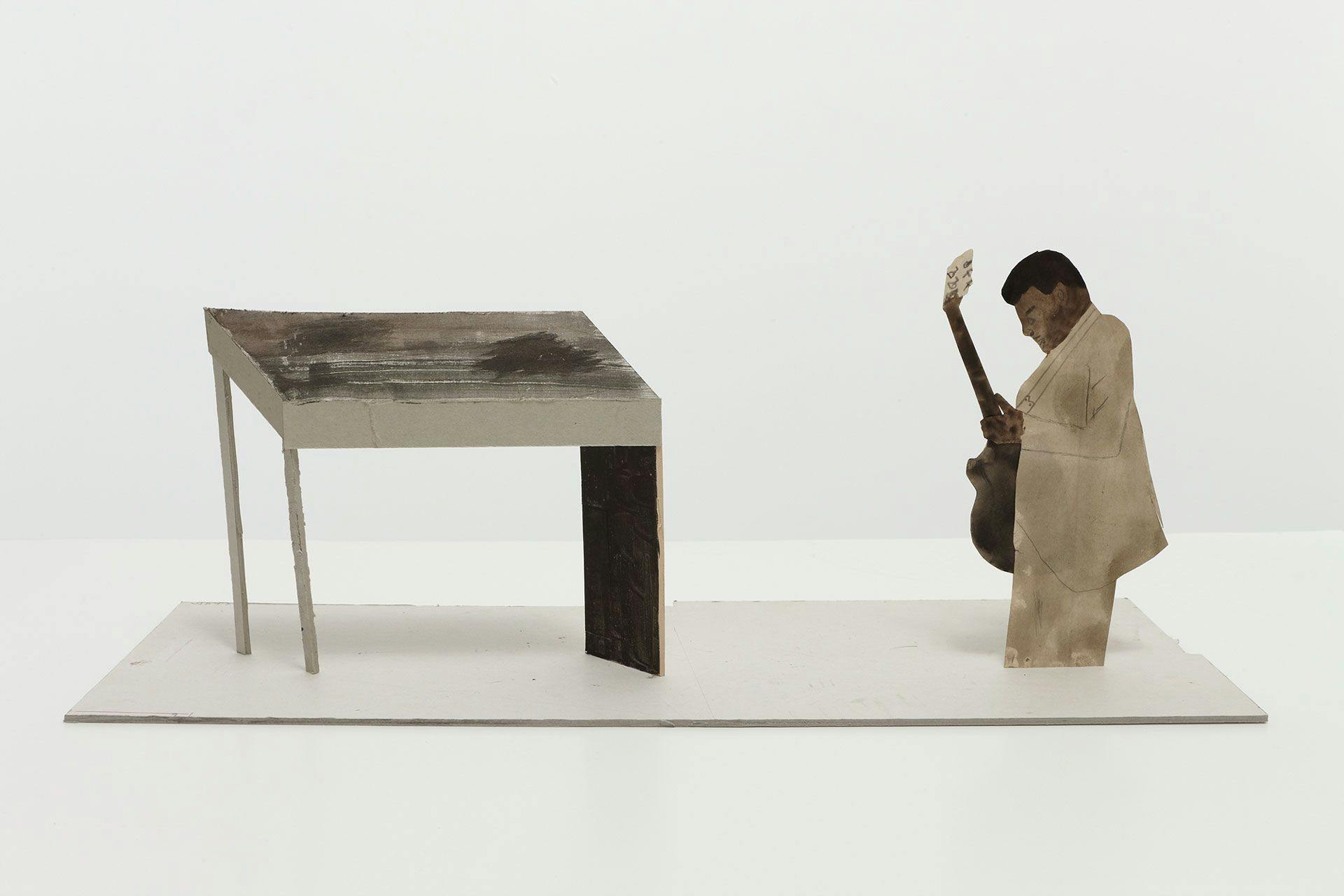 A sculpture by Jockum Nordstr√∂m, titled Untitled (Guitarist), dated 2010.