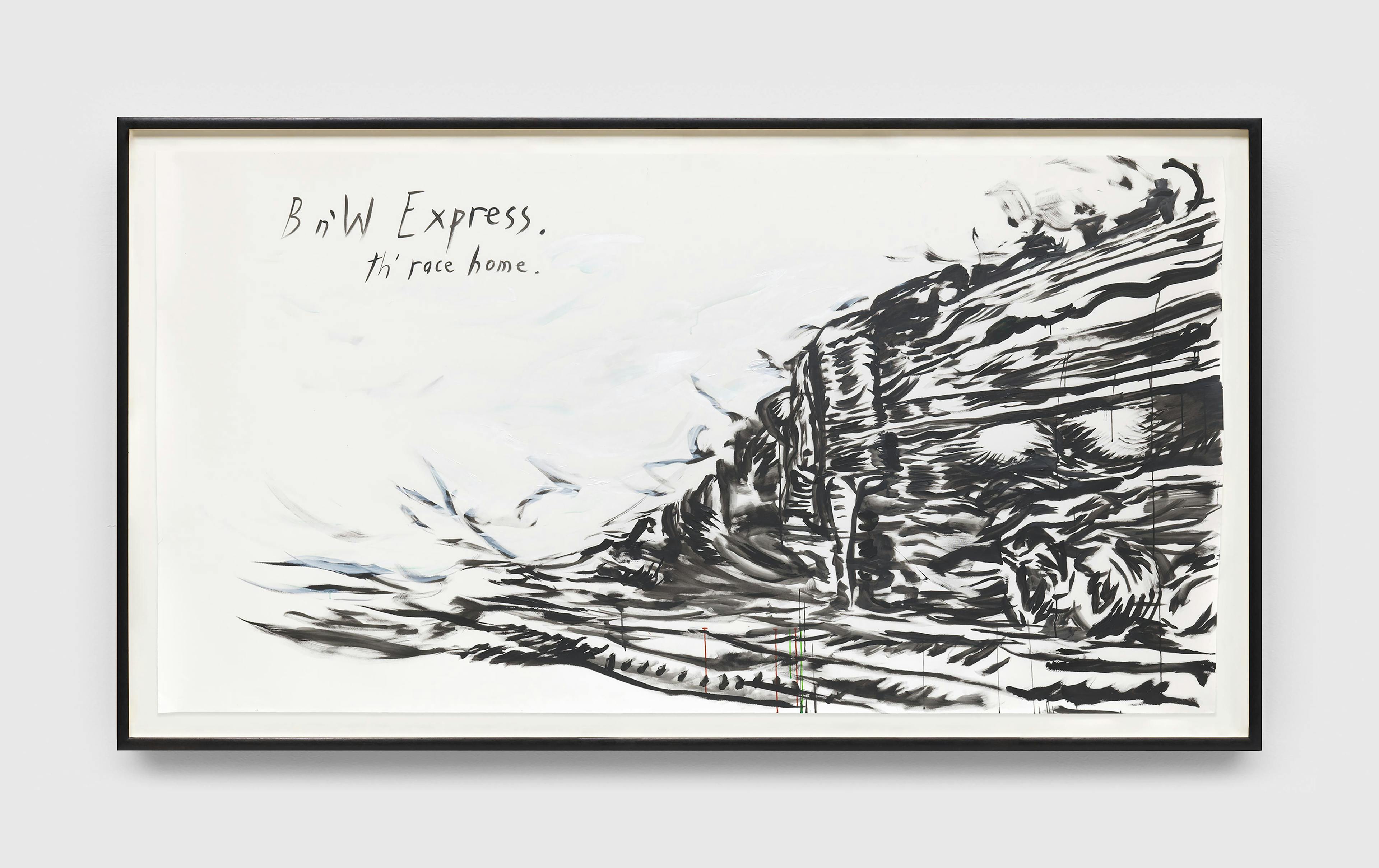 A work on paper by Raymond Pettibon, titled No Title (Bn'W Express. Th' ...), dated 2020.