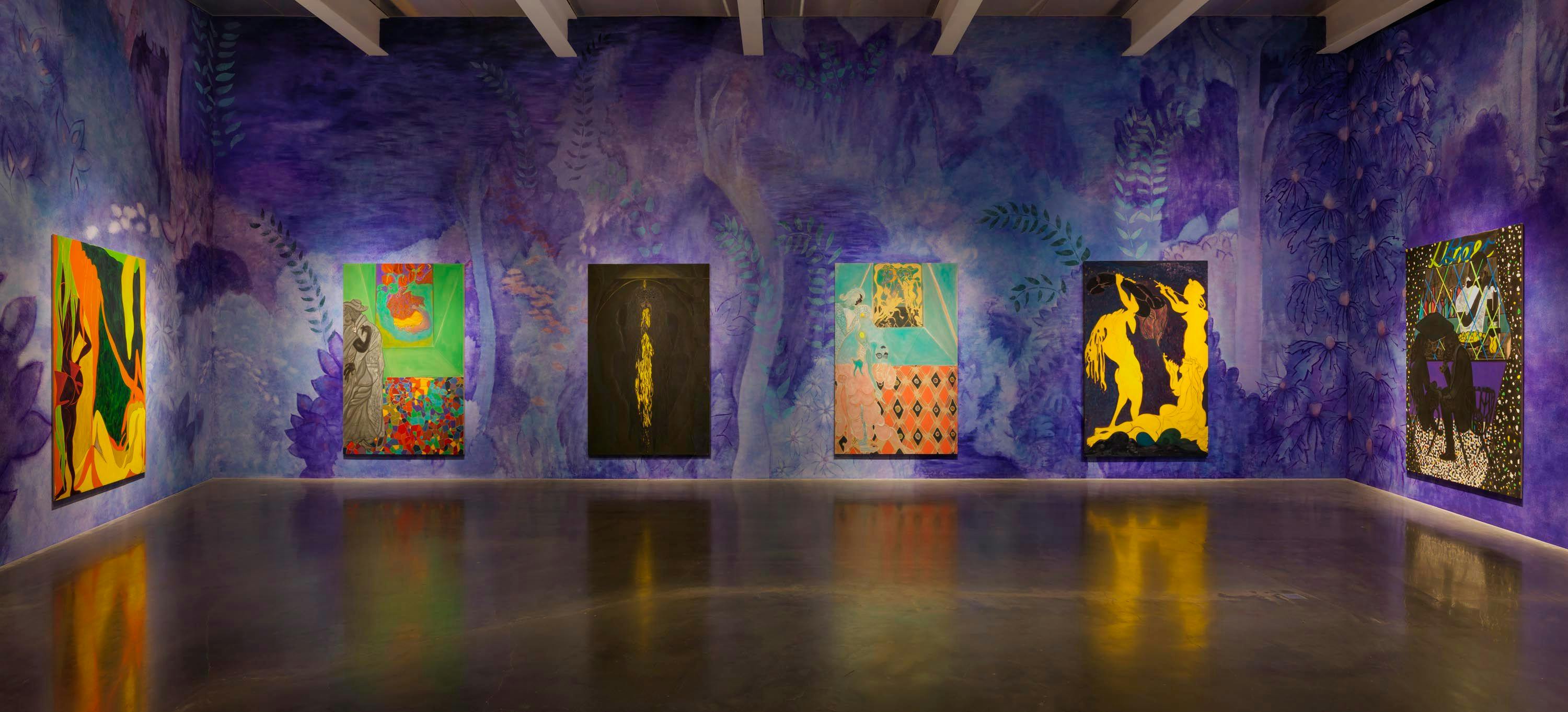 Installation view of the exhibition, Chris Ofili: Night and Day, at New Museum in New York, dated 2014.