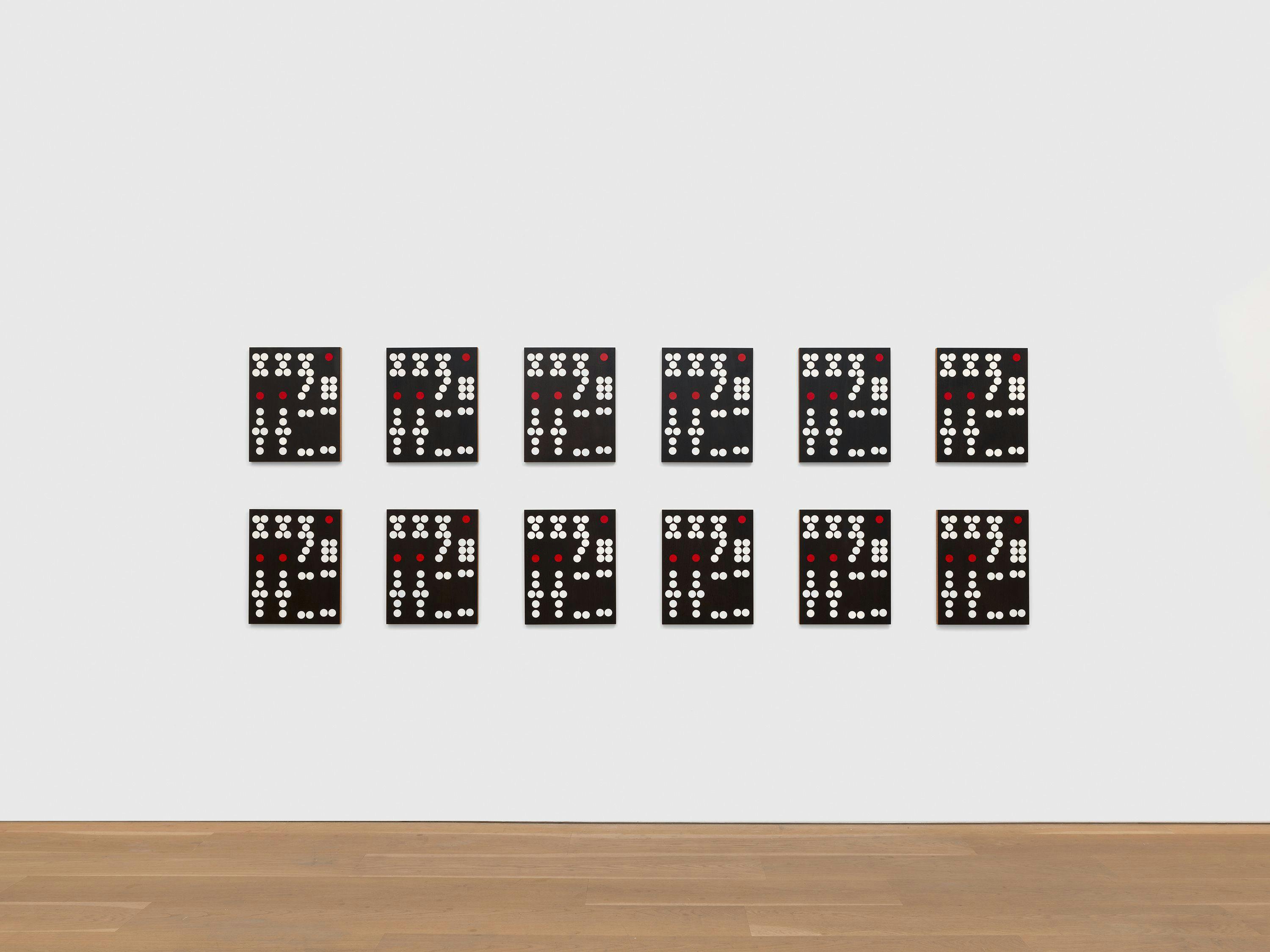 A painting by Sherrie Levine, titled Hong Kong Dominoes: 1-12, dated 2017.