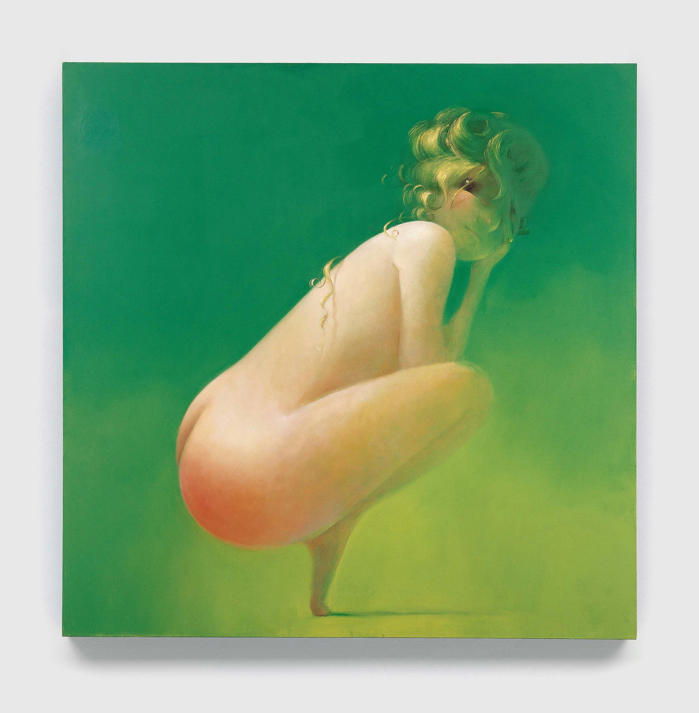 A painting by Lisa Yuskavage, titled Big Blonde with Hairdo, dated 1994.