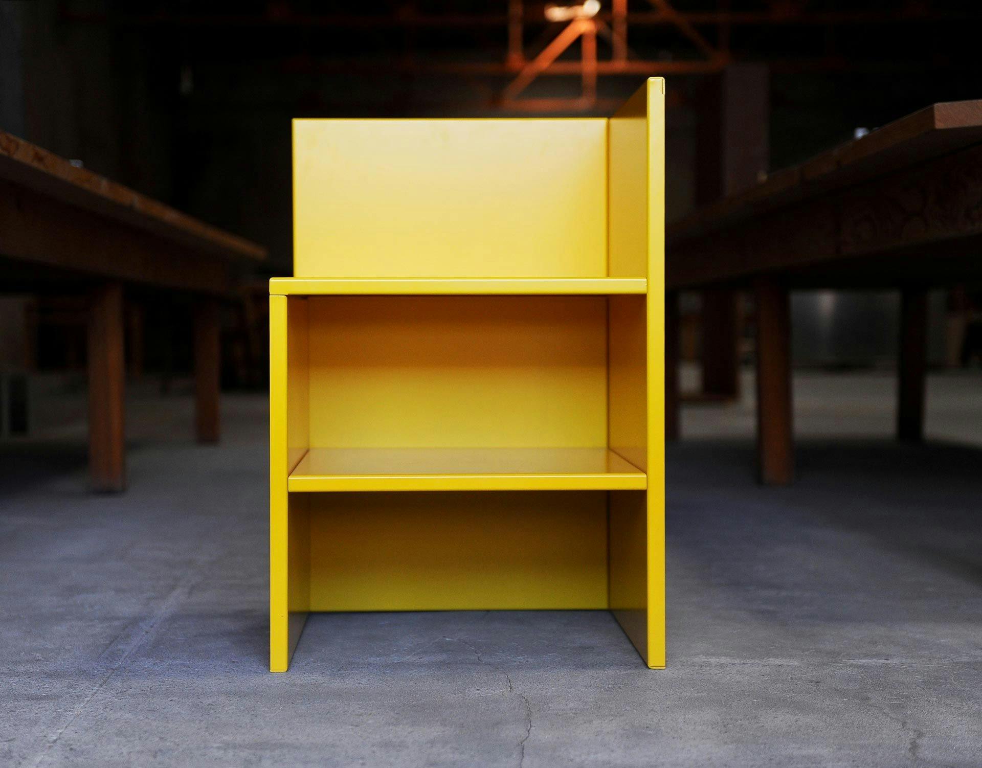 A photograph of a chair by Donald Judd.