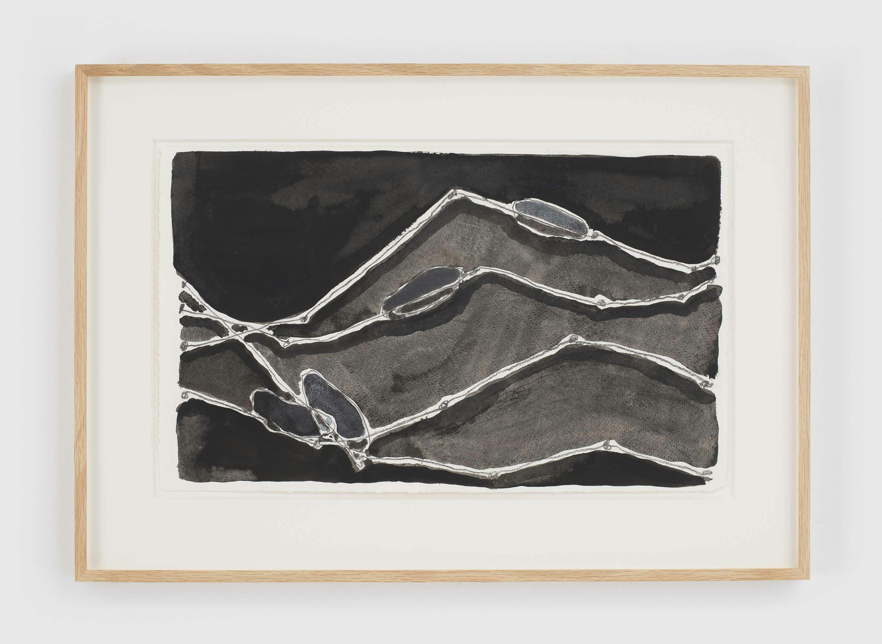 A graphite, gouache, ink, and acrylic mica mortar drawing on paper by Al Taylor, titled Wave Theory with Fish Floats (Rough Side), dated 1998. 