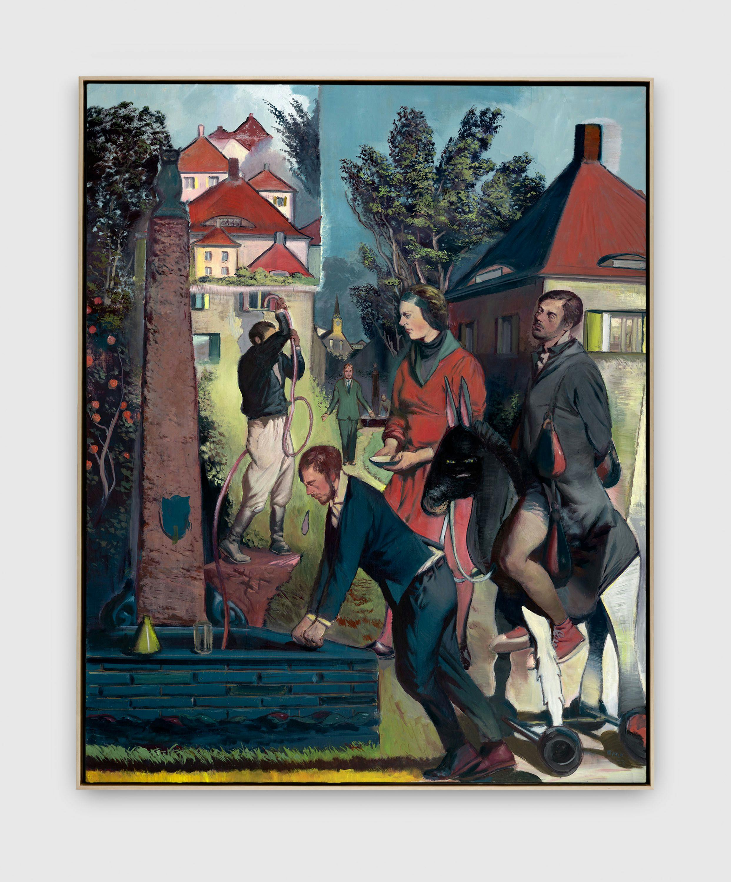 A painting by Neo Rauch, titled Der Tropfen, dated 2023.