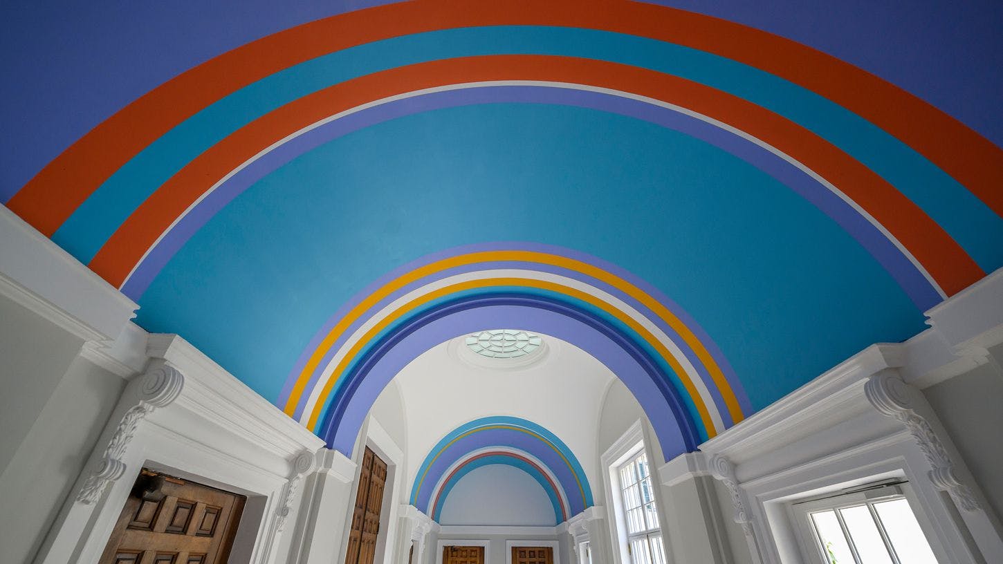 Installation view of Bridget Riley's ceiling painting at the British School at Rome