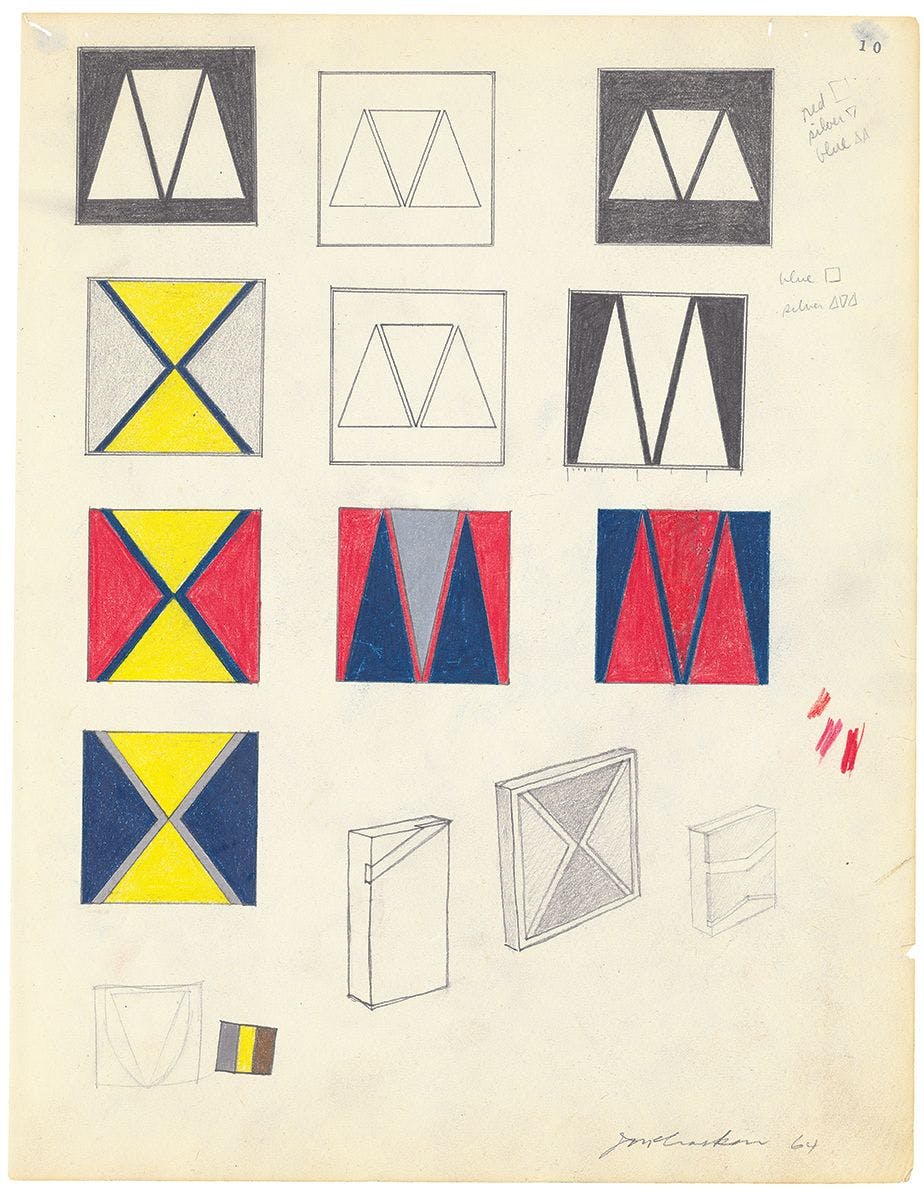 A pencil drawing on paper by John McCracken, titled Untitled (Page 10), dated 1964.