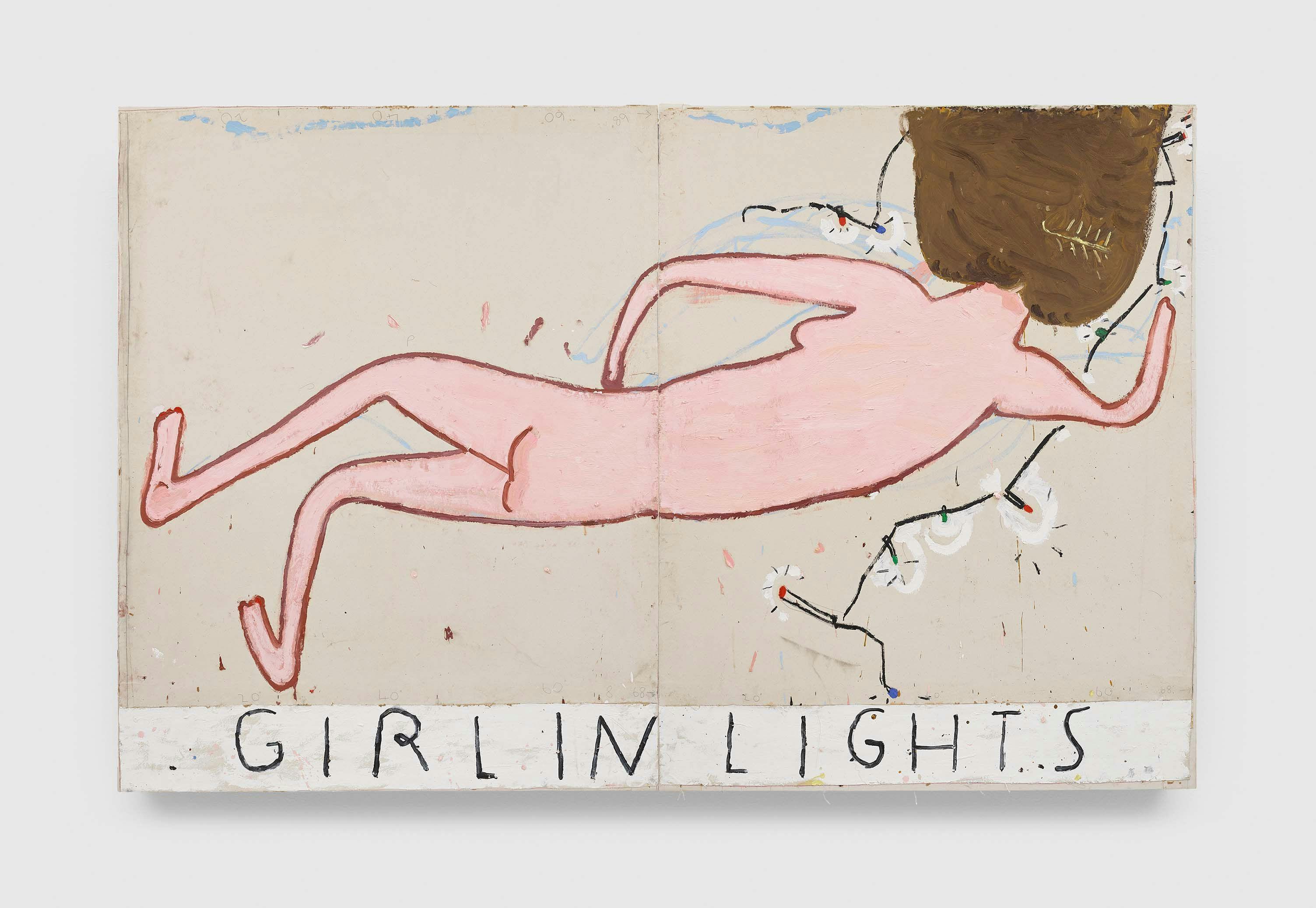 A painting by Rose Wylie, titled Girl in Lights, dated 2015.