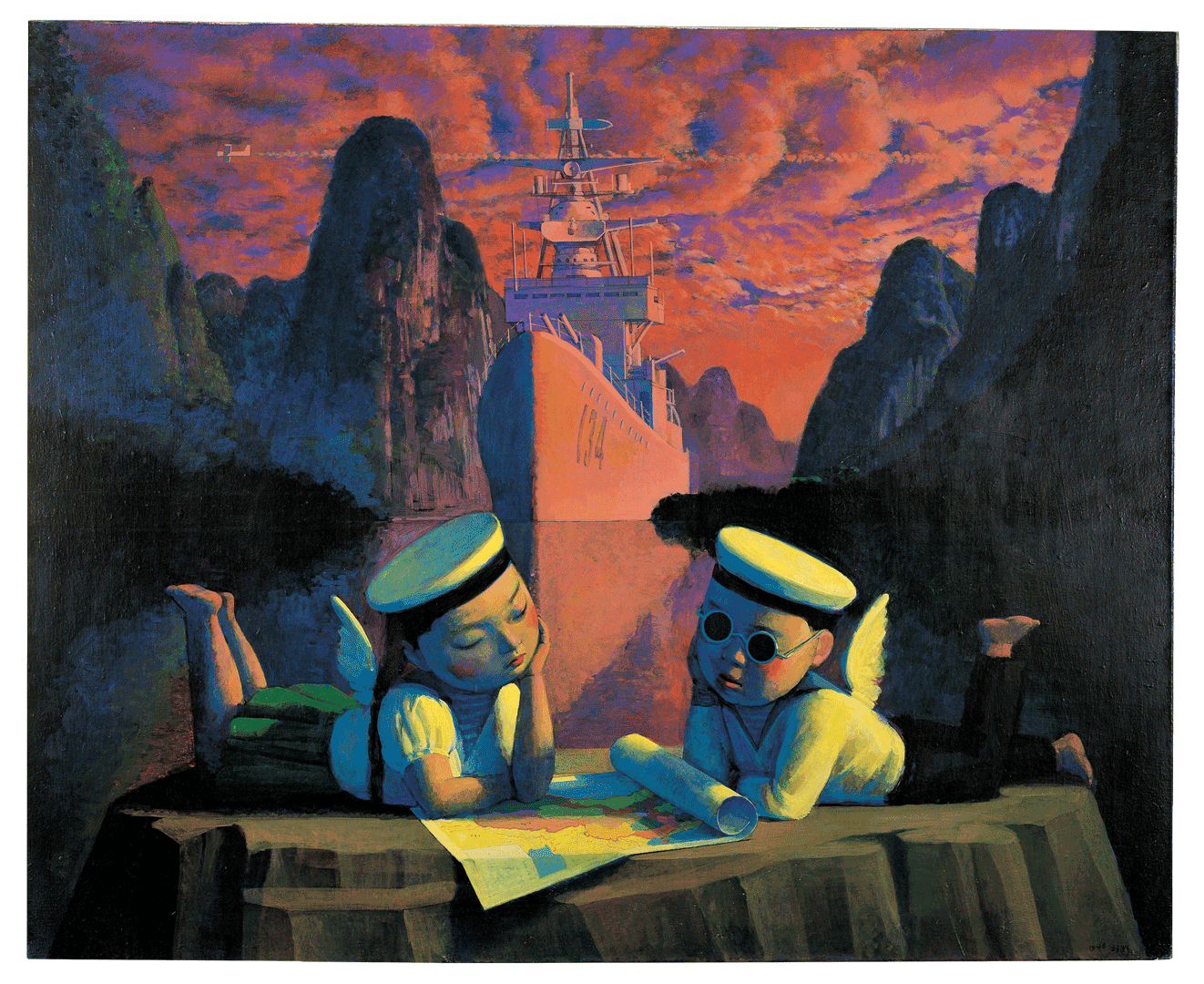 A painting by Liu Ye, titled Warship Children, dated 1996.