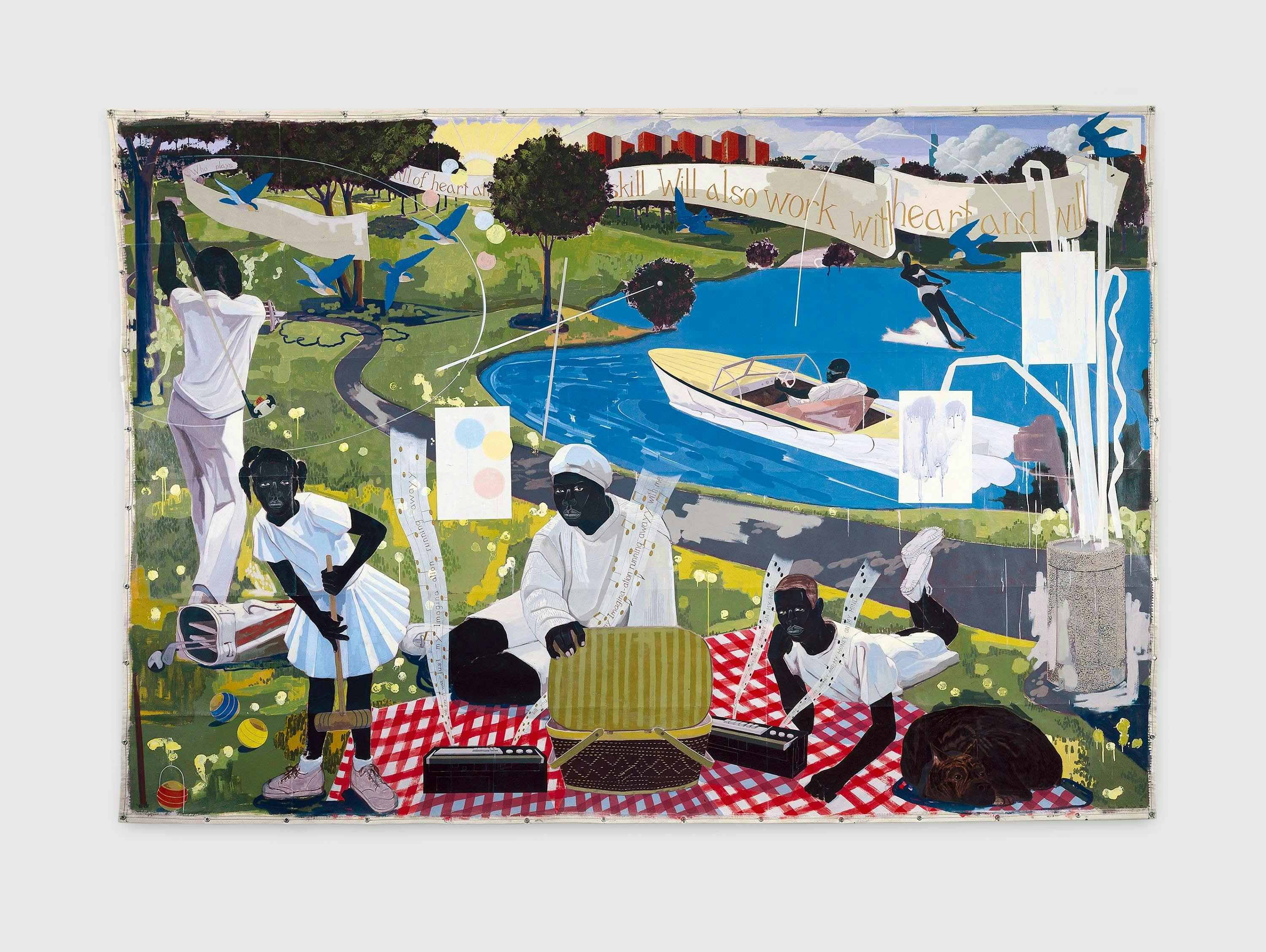 A painting by Kerry James Marshall, titled Past Times, dated 1997.