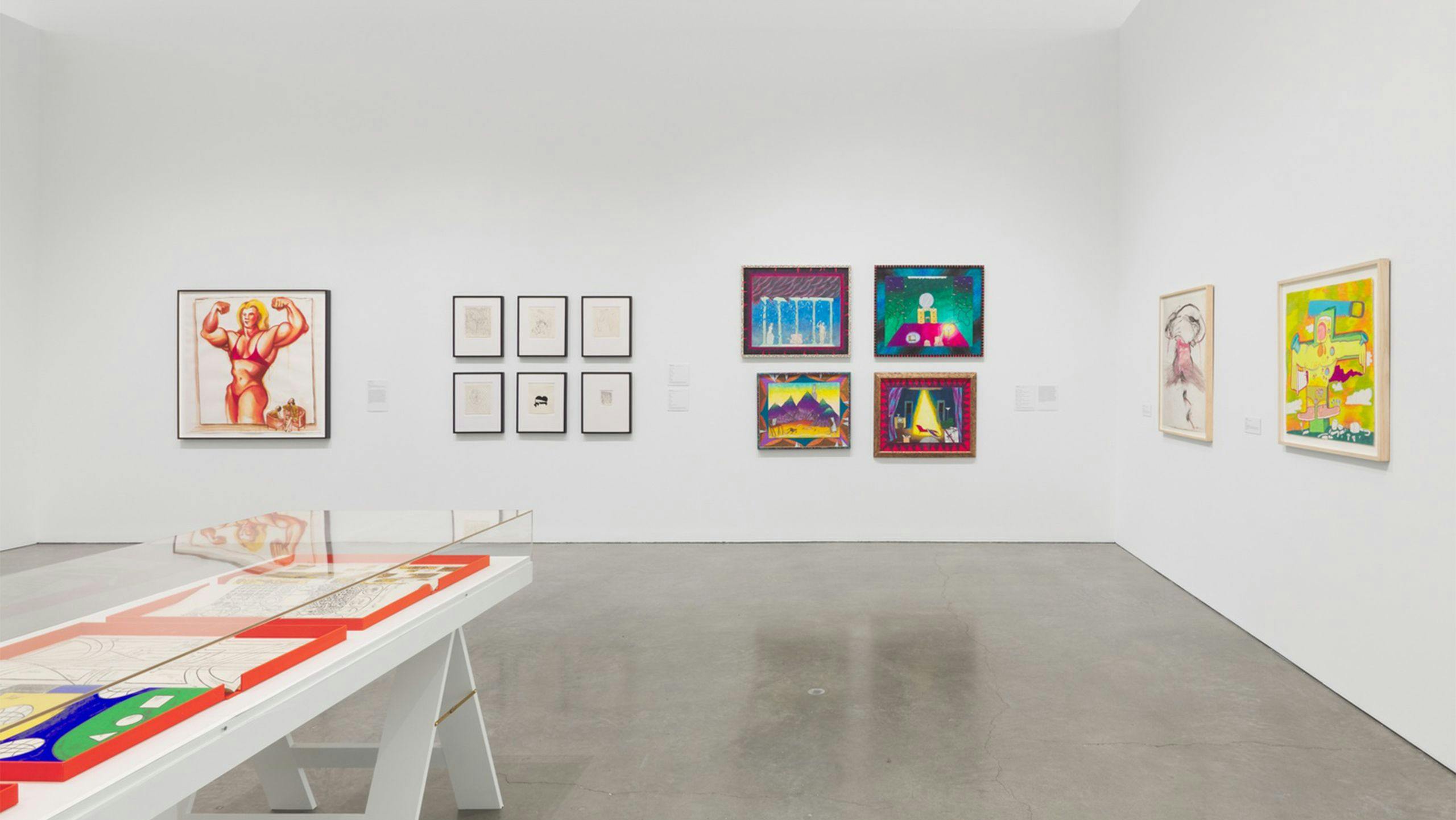 Installation view of an exhibition titled Closer to Life: Drawings and Works on Paper in the Marieluise Hessel Collection, at CCS Bard Galleries in New York, dated 2021.