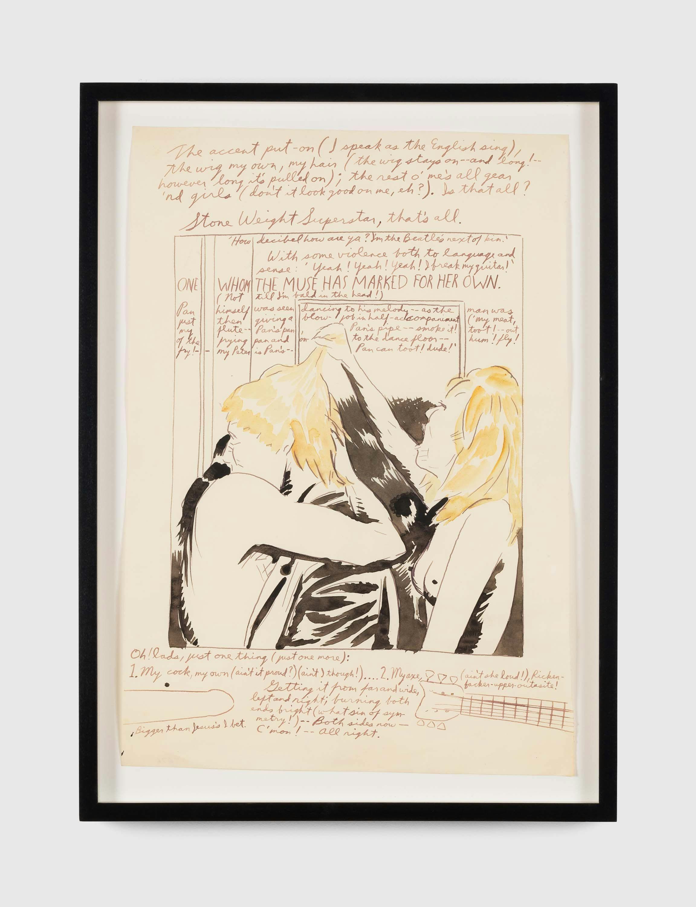 A drawing by Raymond Pettibon titled No Title (The accent put-on...), dated 1991.
